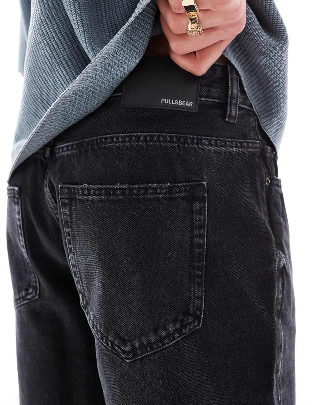 Pull&Bear standard fit denim short in black Product Image