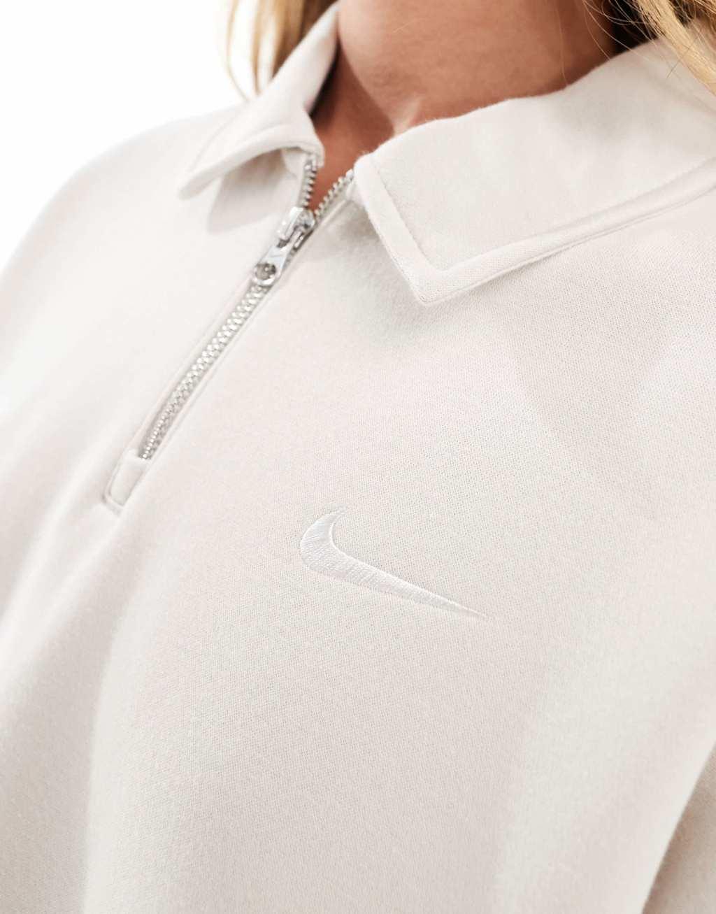 Nike Phoenix Fleece oversized 1/2 zip polo sweatshirt in beige Product Image
