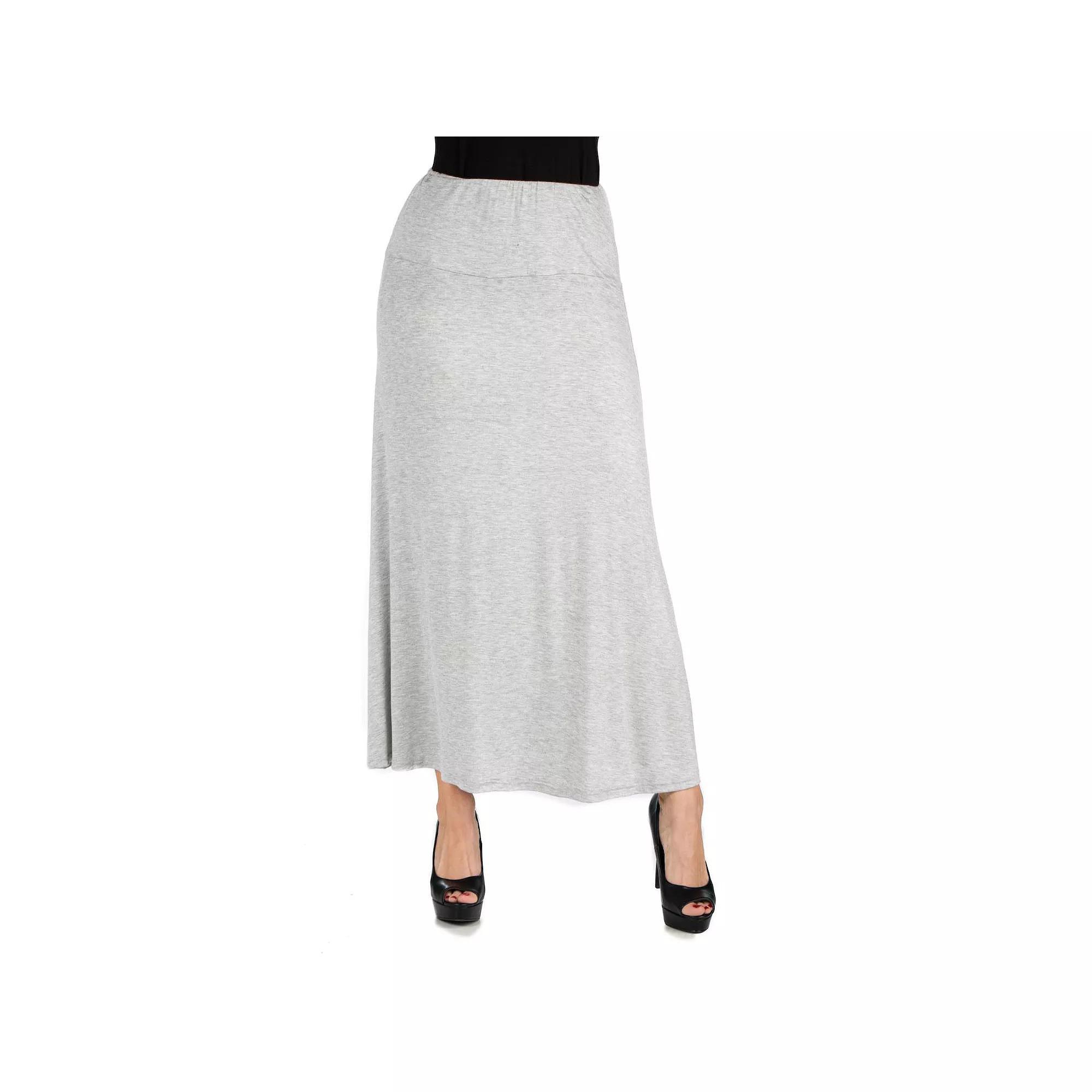 Women's 24seven Comfort Apparel Elastic Waist Midi Skirt, Size: Small, Grey Product Image