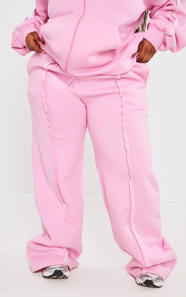 Plus Light Pink Oversized Wide Leg Seam Detail Sweatpants Product Image