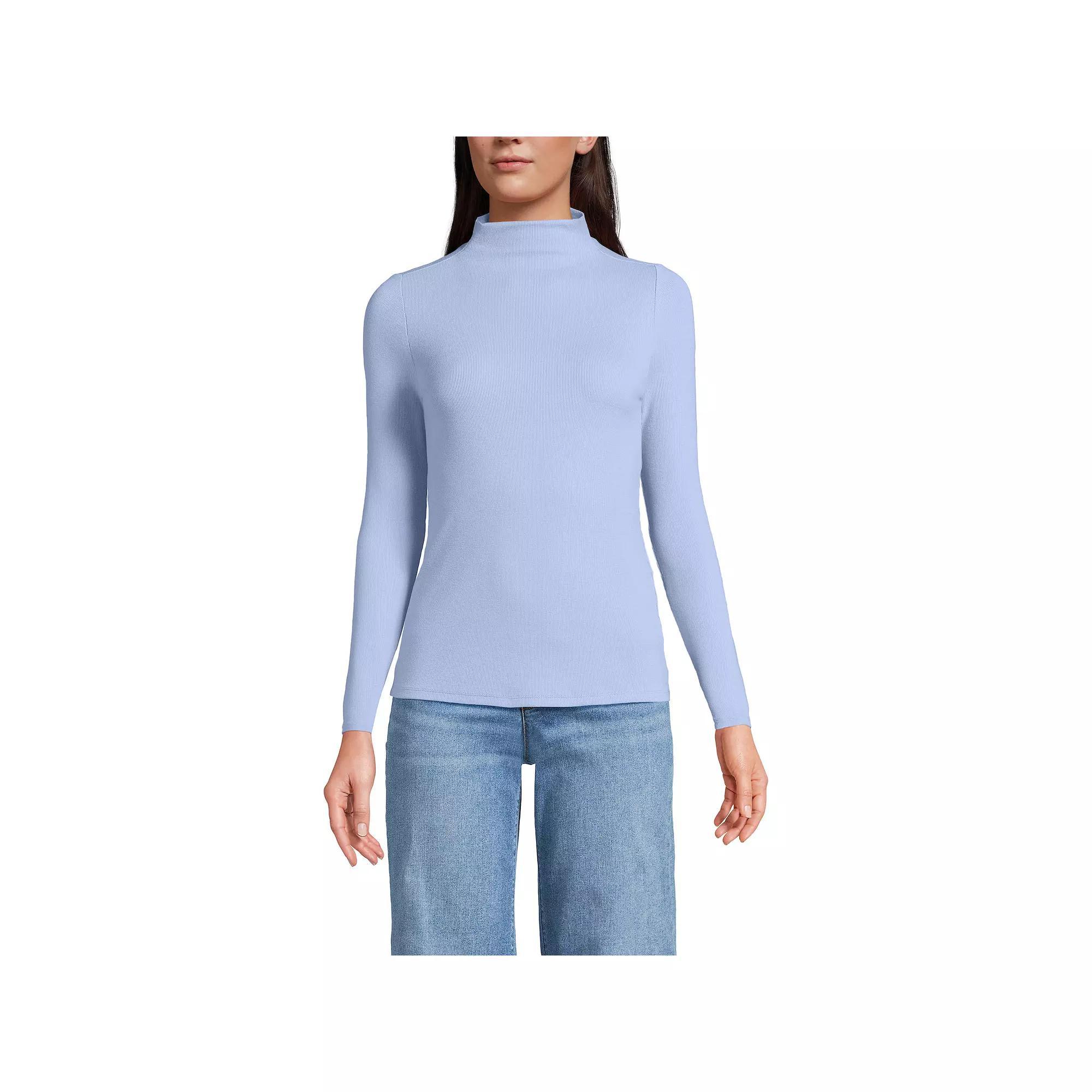 Women's Lands' End Rib Skimming Long Sleeve Mock Neck Top, Size: Medium, Red Red Product Image