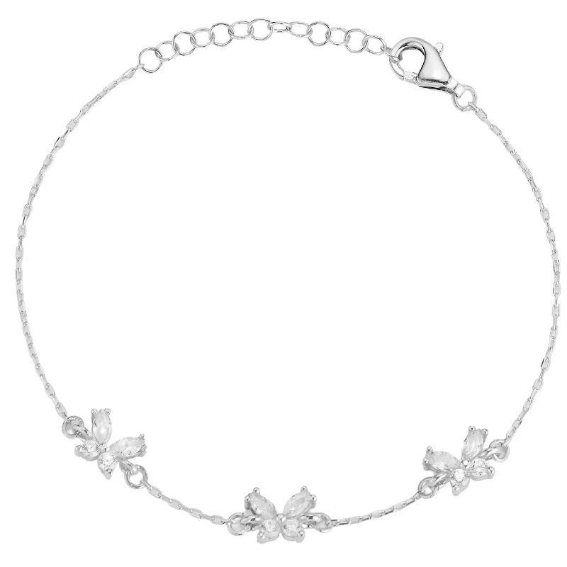 Sunkissed Sterling Silver Over Cubic Zirconia Butterfly Bracelet, Women's, Size: 7", Silver Tone Product Image