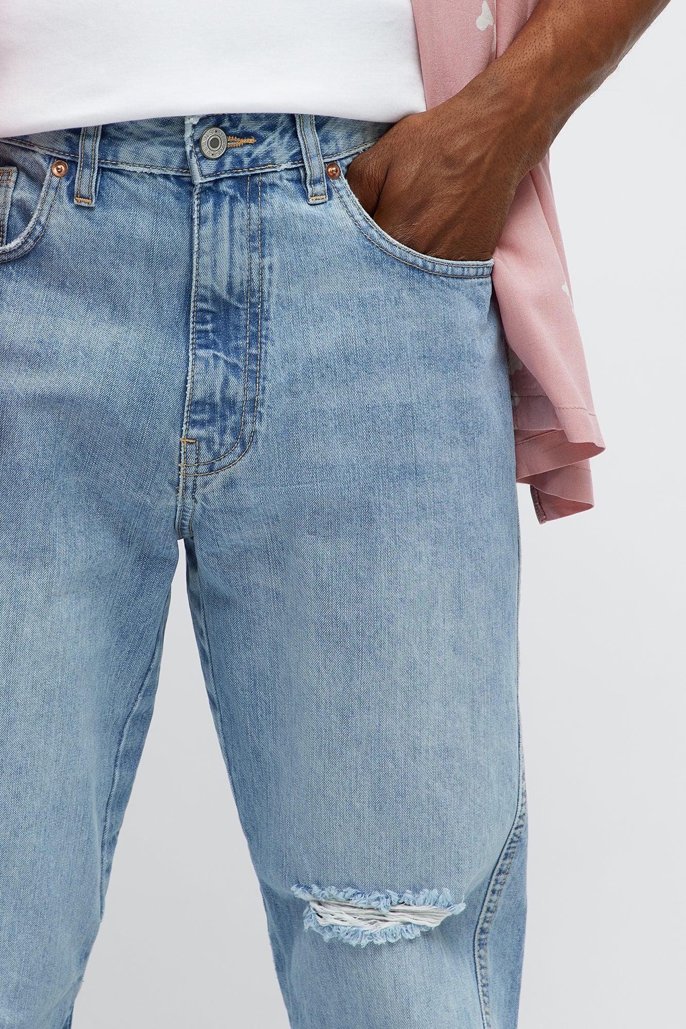 Stacked Slim Flare On Levels Distressed Jeans - Light Blue Wash Product Image