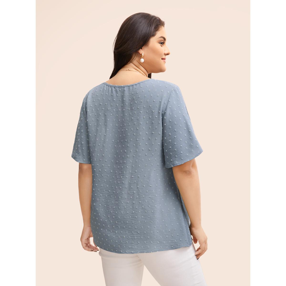 Plus Size Stone Polka Dot Lace Sleeve Blouse Women Elegant Short sleeve V-neck Everyday Blouses BloomChic 22-24/3X Product Image