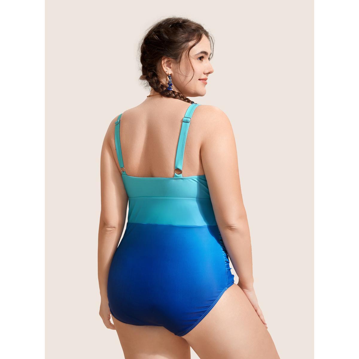 Plus Size Gradient Dyeing Heart Neckline Ruched One Piece Swimsuit Women's Swimwear Arctic Beach Gathered Curve Bathing Suits High stretch One Pieces BloomChic 12/L Product Image