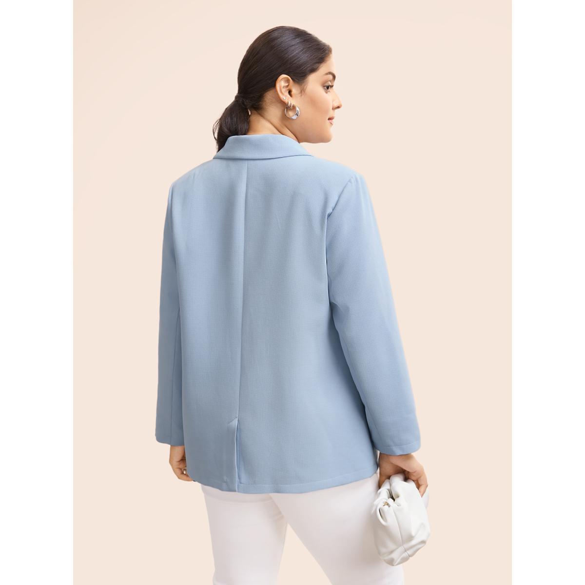Plus Size Suit Collar Flap Pocket Back Slit Blazer LightBlue Women Everyday Button Sleeve Elbow-length sleeve Suit Collar 10/M Open pocket with flap Elegant Blazers BloomChic Product Image