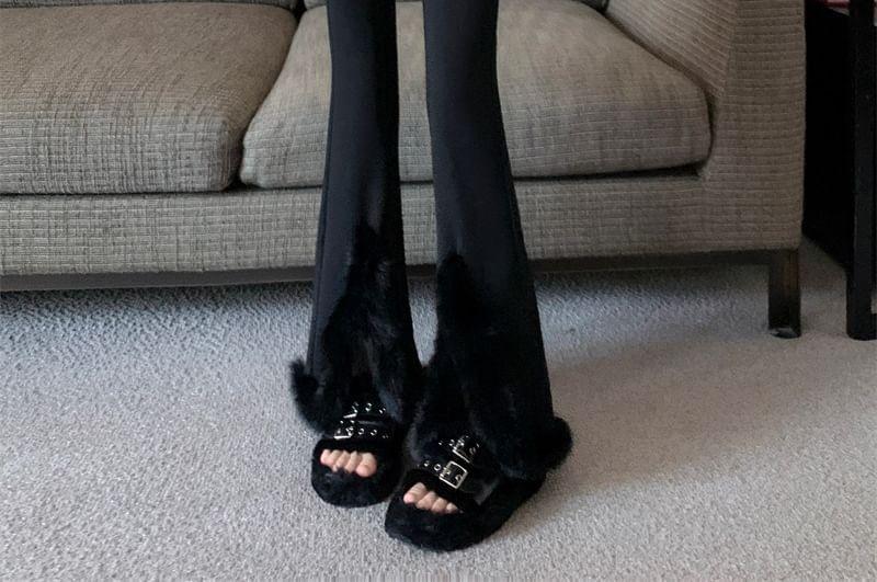 High Waist Furry Hem Bootcut Pants Product Image