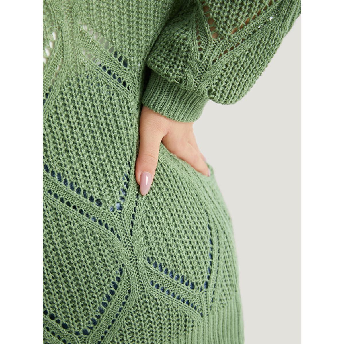 Plus Size Geo Plisse Button Through Elastic Cuffs Cardigan Green Women Casual Loose Long Sleeve Everyday Cardigans BloomChic 28/5X Product Image