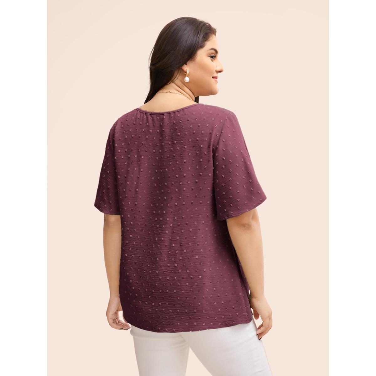 Plus Size Purple Polka Dot Lace Sleeve Blouse Women Elegant Short sleeve V-neck Everyday Blouses BloomChic 14-16/1X Product Image