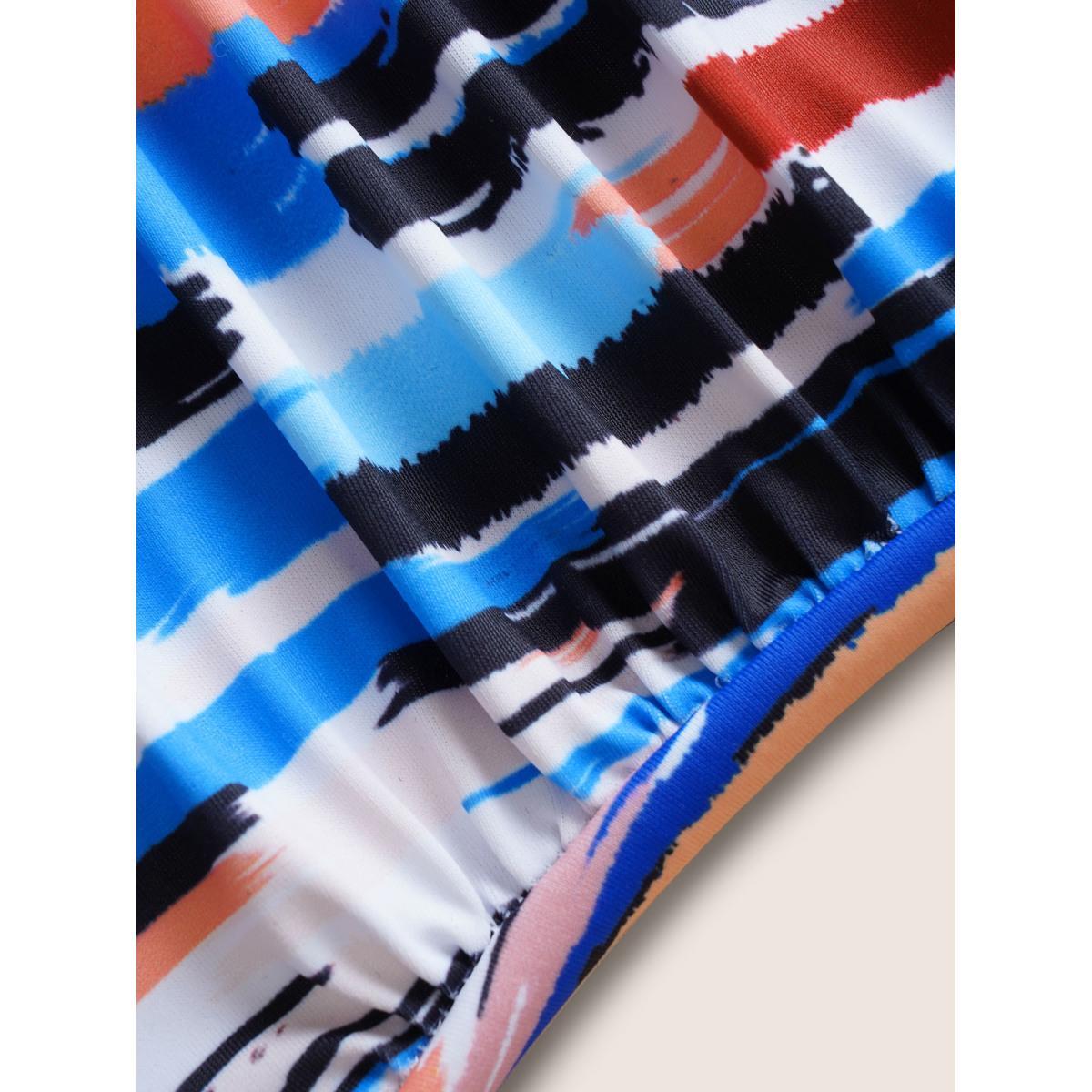 Plus Size Brush Print Wrap Ruched One Piece Swimsuit Women's Swimwear Multicolor Beach Contrast Curve Bathing Suits High stretch One Pieces BloomChic 10/M Product Image