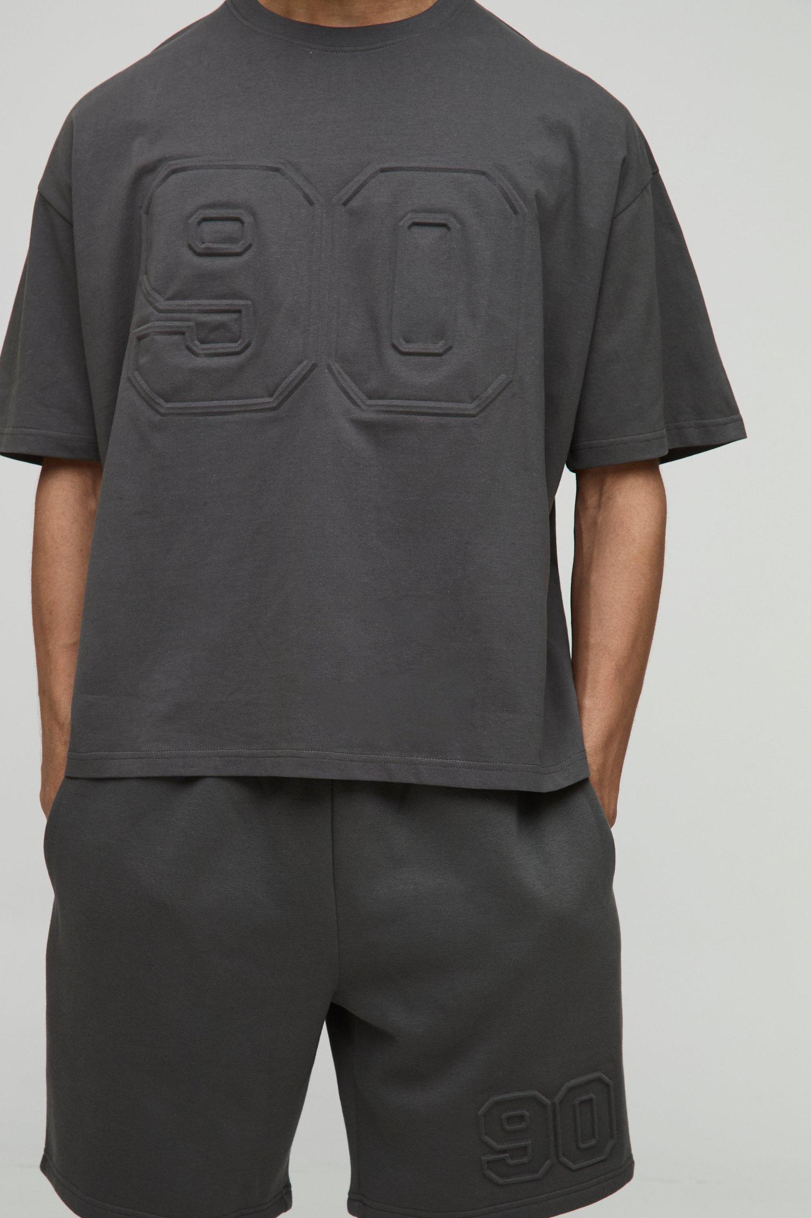 Oversized Boxy Varsity Embossed T-Shirt & Short Set | boohooMAN USA Product Image