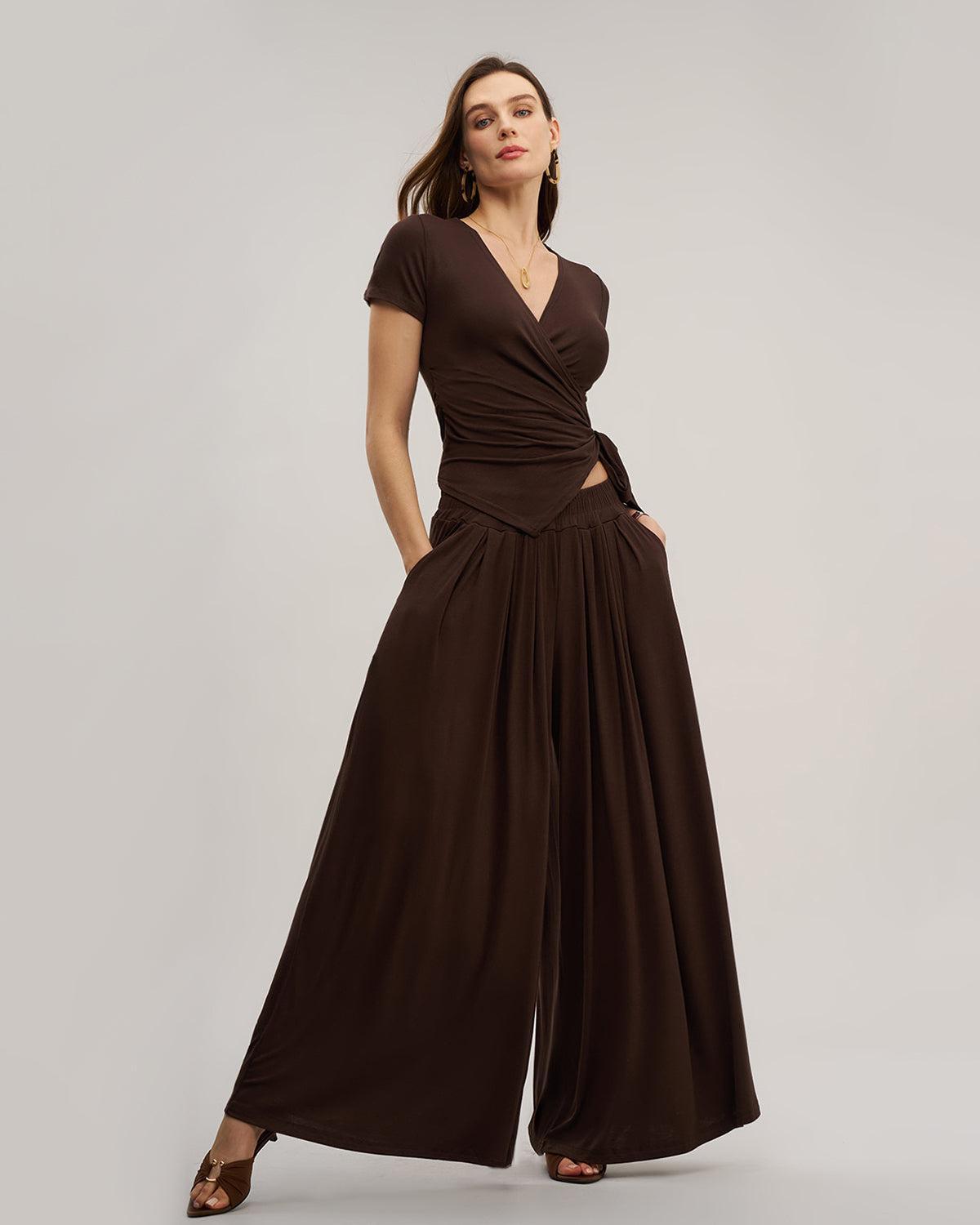 Brown Wide Leg Pants Pants Sets Product Image