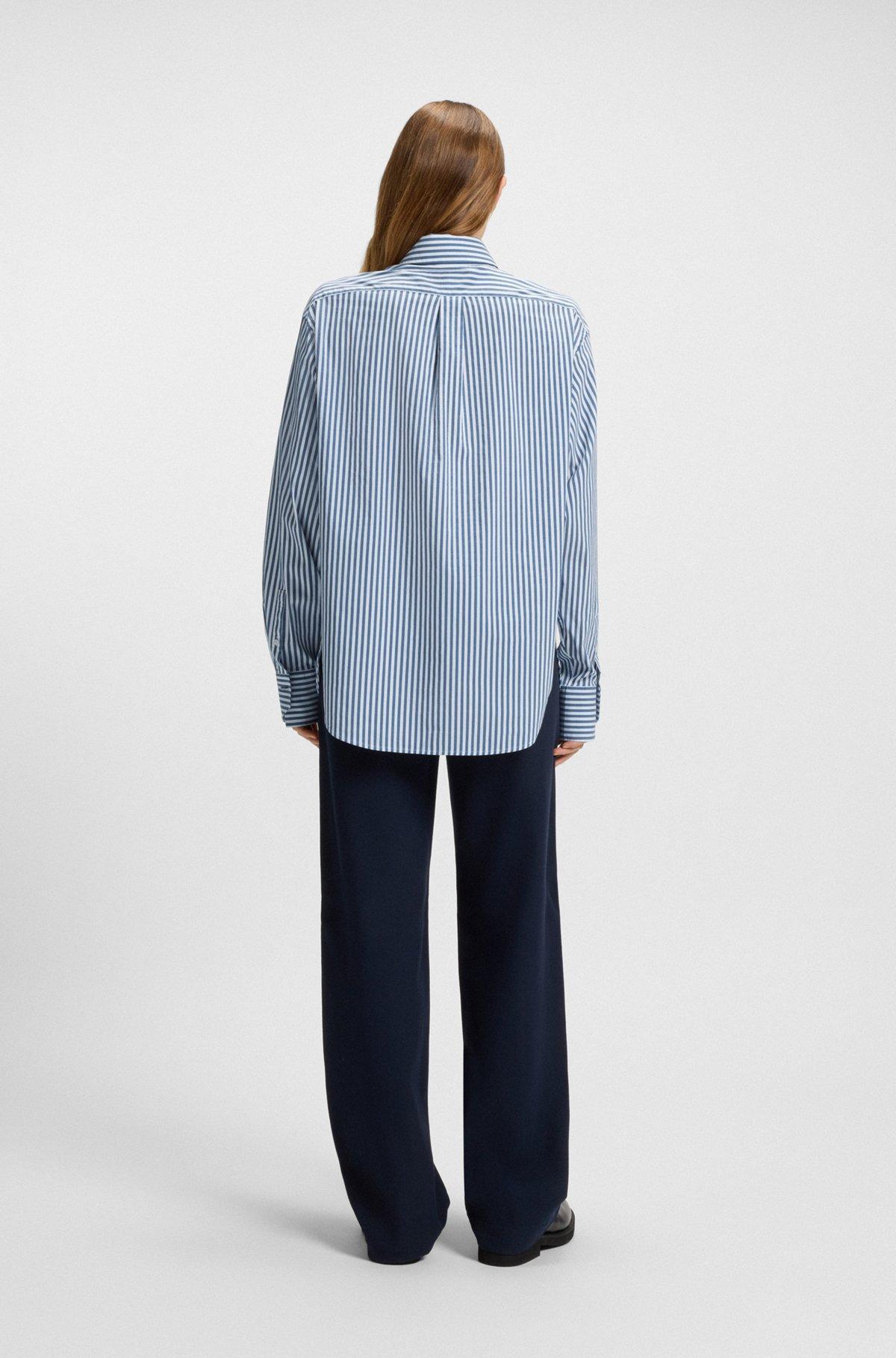 BOSS - Cotton blouse with vertical stripes - Light Blue Product Image