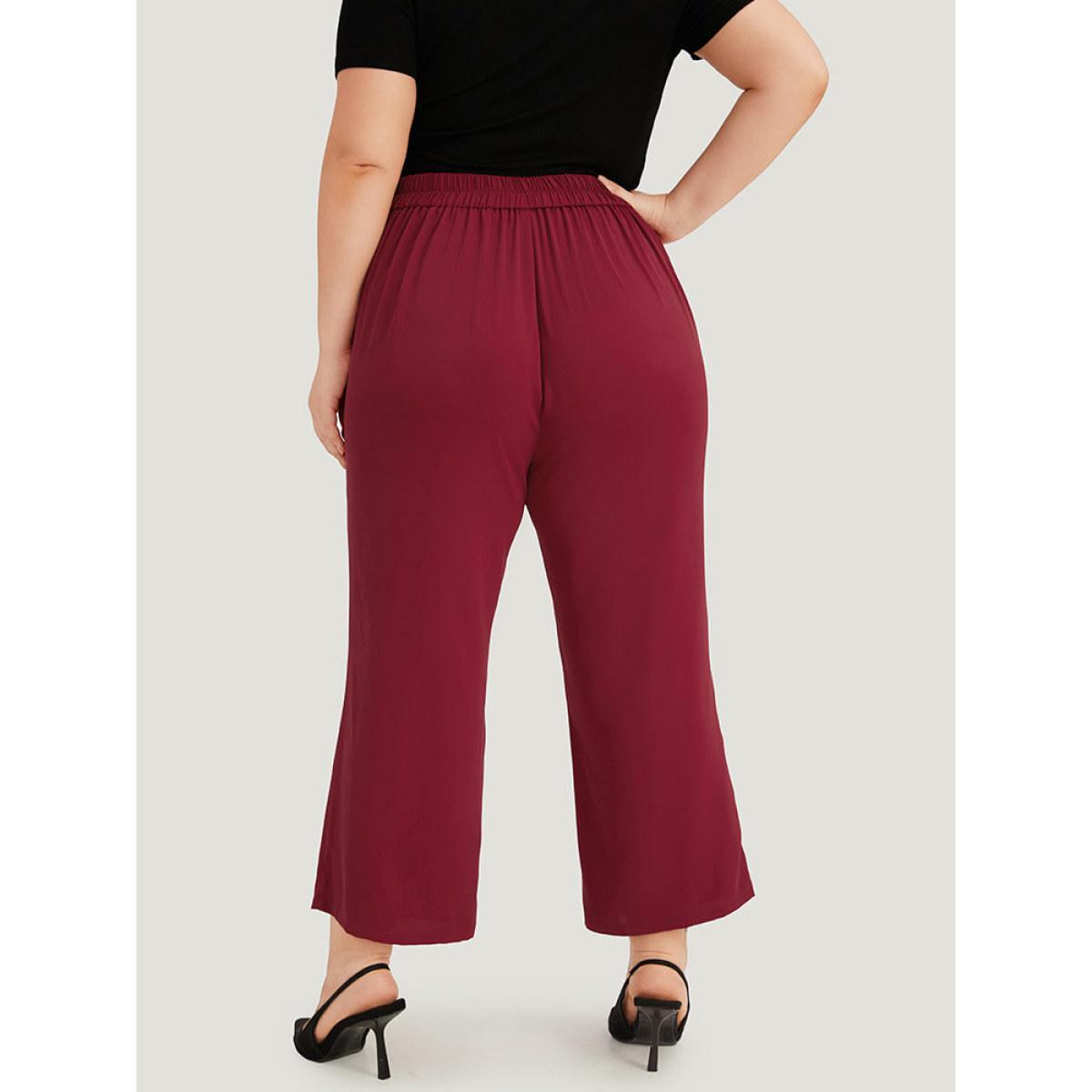 Plus Size Solid Button Detail Slant Pocket High Rise Pants Women Scarlet Office Straight Leg High Rise Work Pants BloomChic 12/L Product Image
