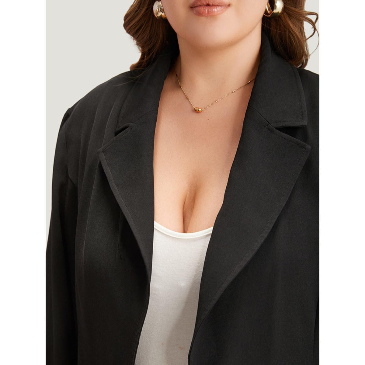 Plus Size Lapel Collar Zipper Button Up Blazer Black Women Work Plain Plain Sleeve Long Sleeve Lapel Collar 26/4X Pocket Office Blazers BloomChic Product Image