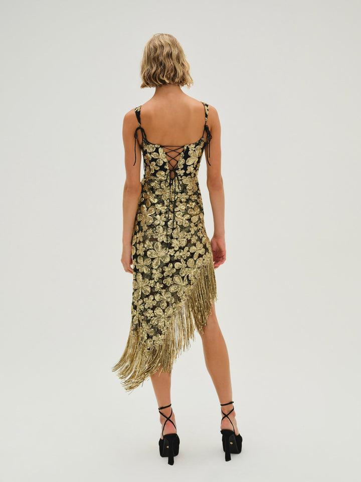 Anisa Fringe Midi Dress — Gold Product Image