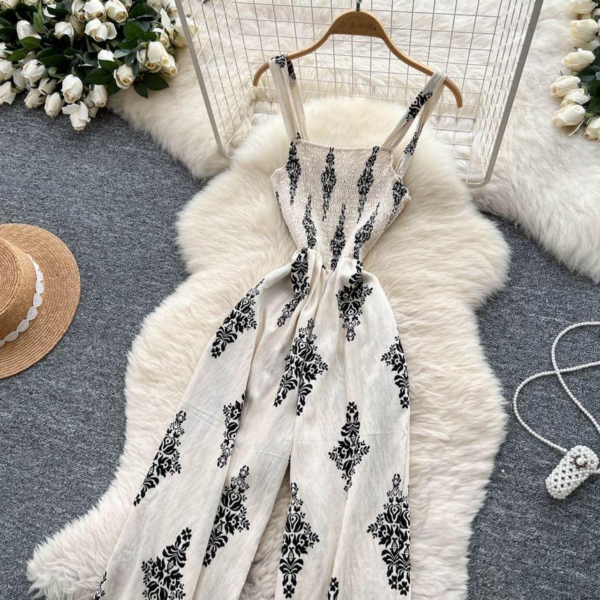 Sleeveless Pattern Wide Leg Jumpsuit Product Image
