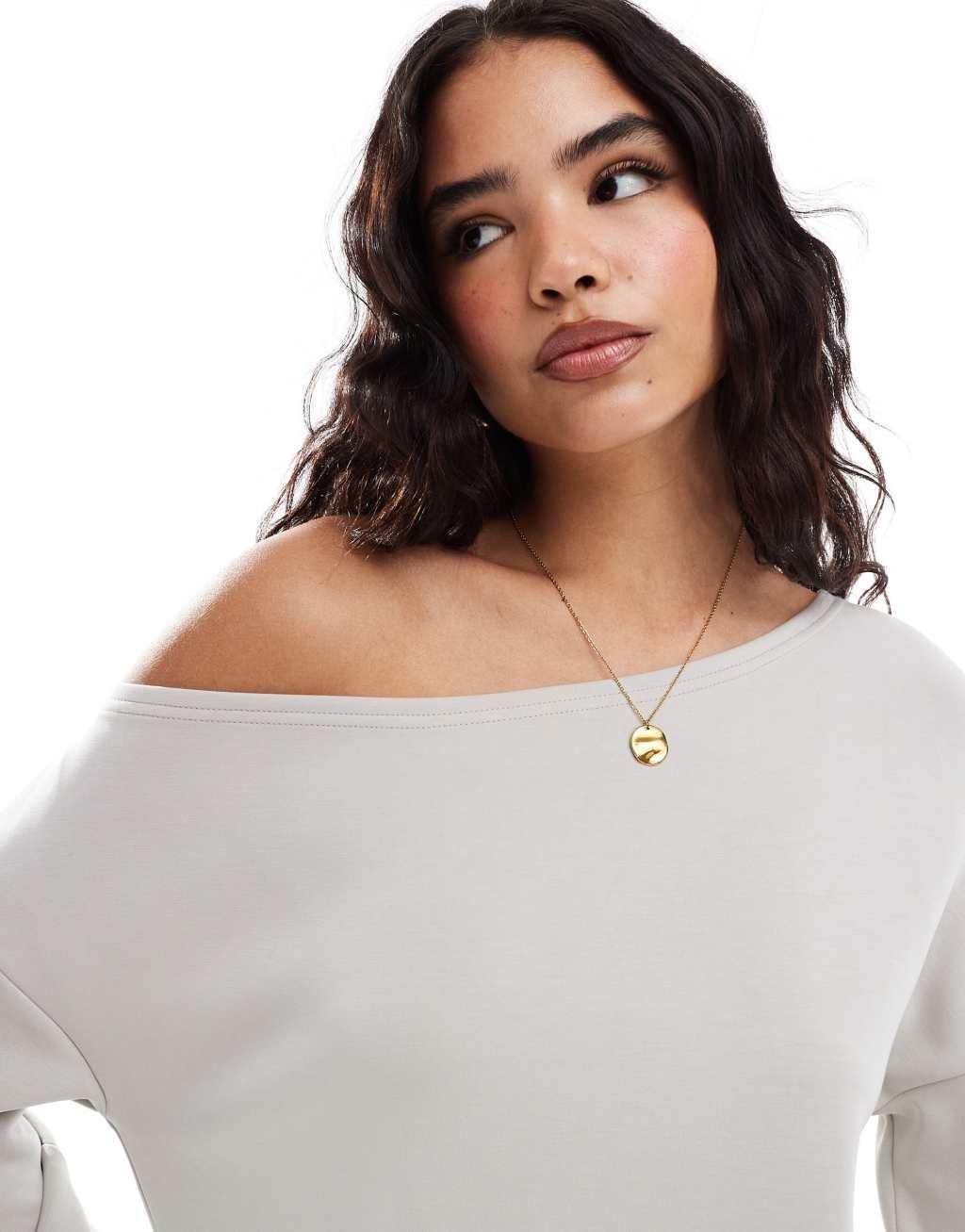 Stradivarius soft touch off-shoulder sweatshirt in gray Product Image