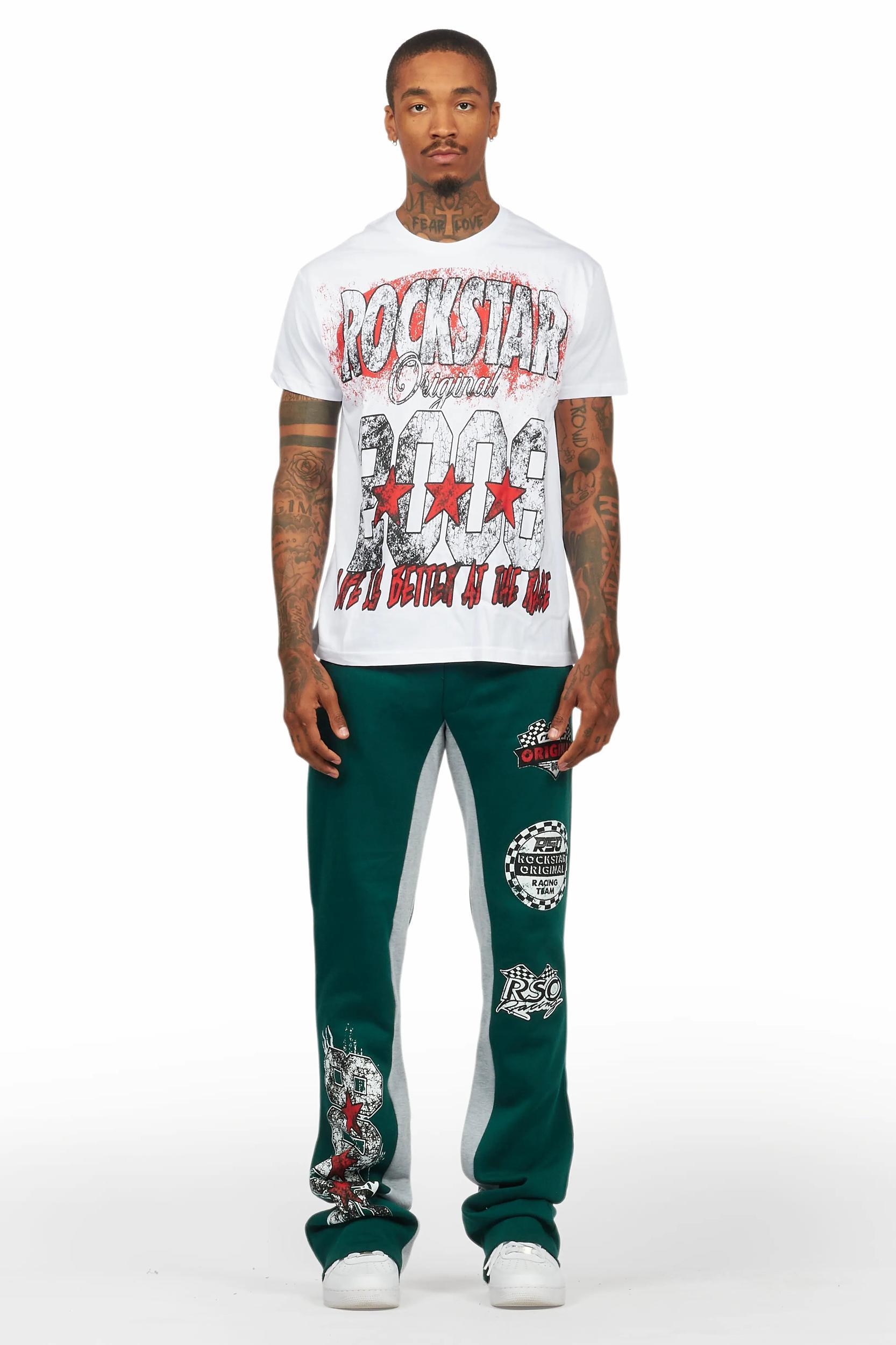 Racing Grung White/Green T-Shirt/Stacked Baggy Track Pant Set Male Product Image