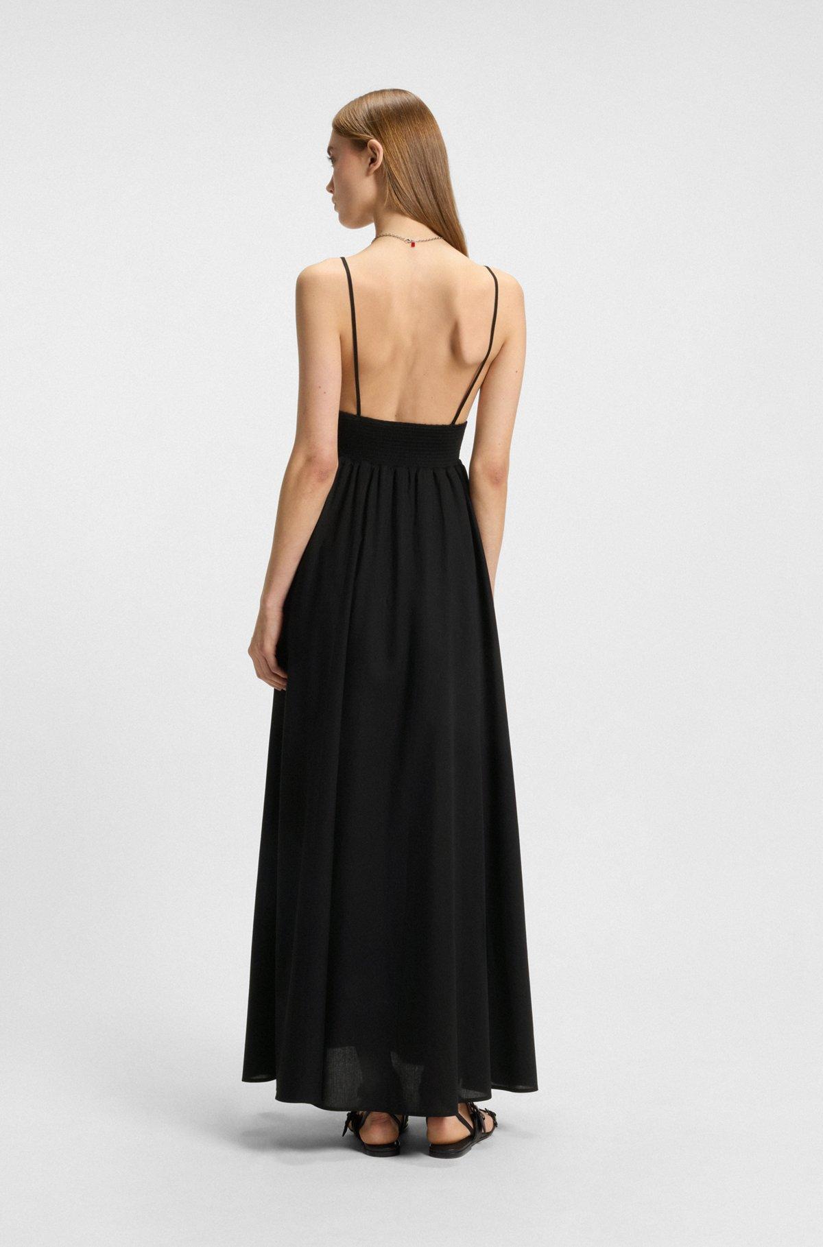 HUGO - Strappy maxi dress in lightweight cotton with smocked trim - Black Product Image