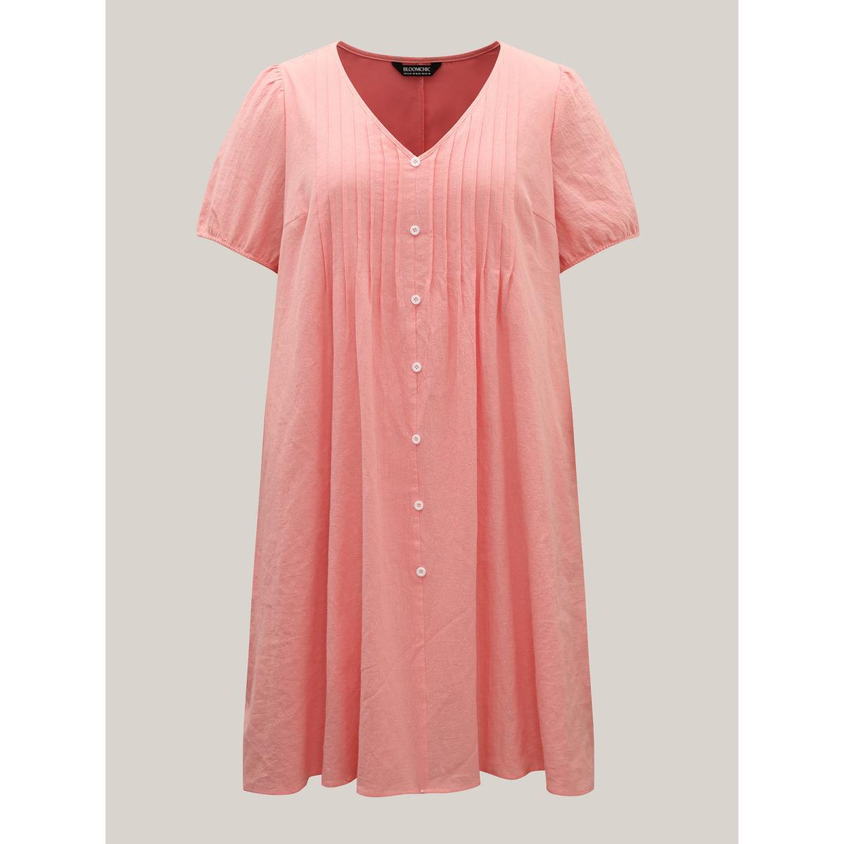 Plus Size Pure Cotton Toothpick Pleat Pockets Shirt Dress Watermelon Women V-neck Short sleeve Curvy BloomChic 26/4X Product Image