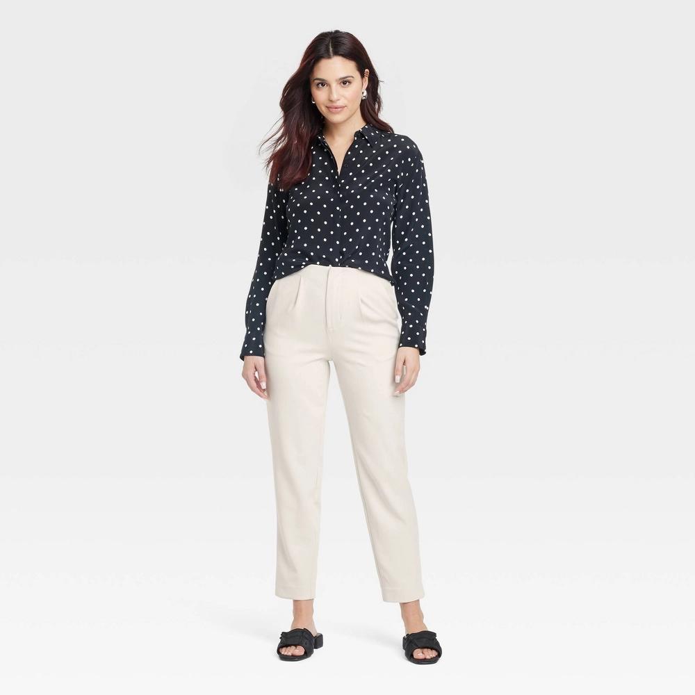 Womens High-Rise Tailored Trousers - A New Day Beige 14: Recycled Polyester, Tapered Leg, Ankle Length Product Image