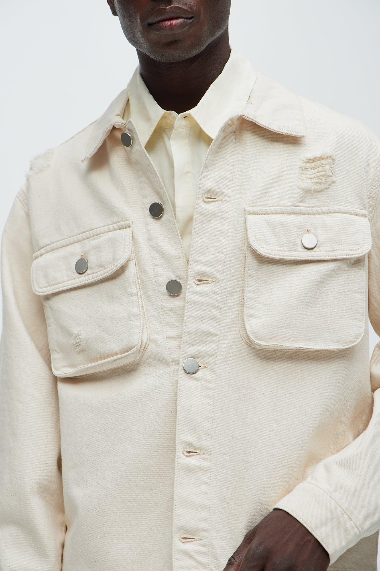 Benson Distressed Work Jacket - Cream Product Image