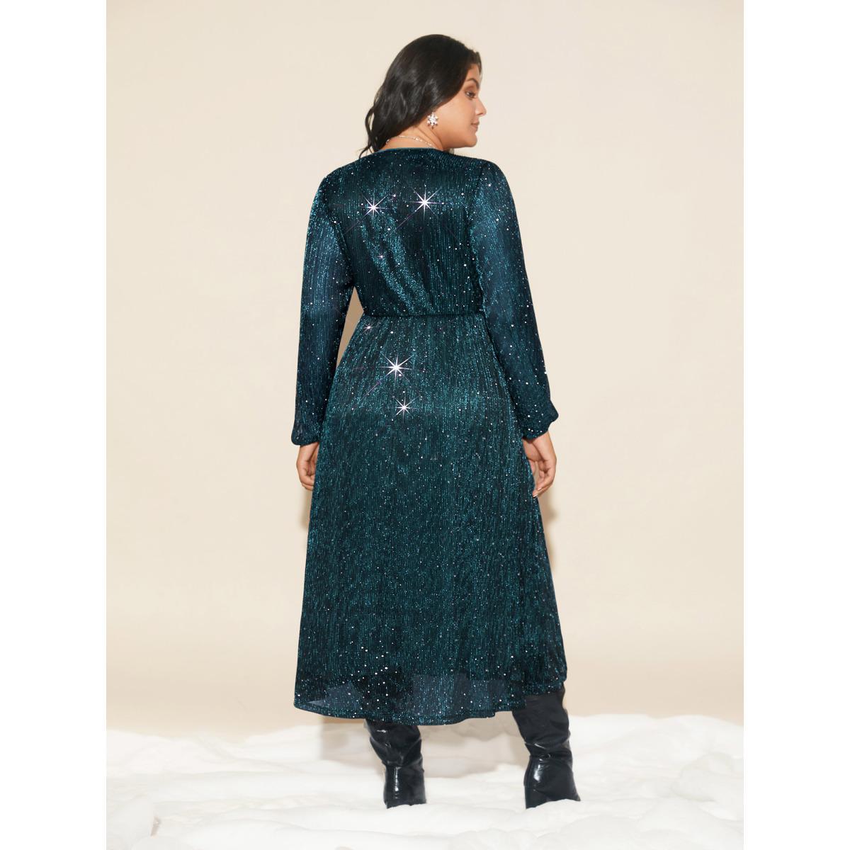 Plus Size Stretchy Gold Foil Surplice Neckline Midi Dress Burgundy Women Cocktail Texture Party Curvy Bloomchic 10/M Product Image