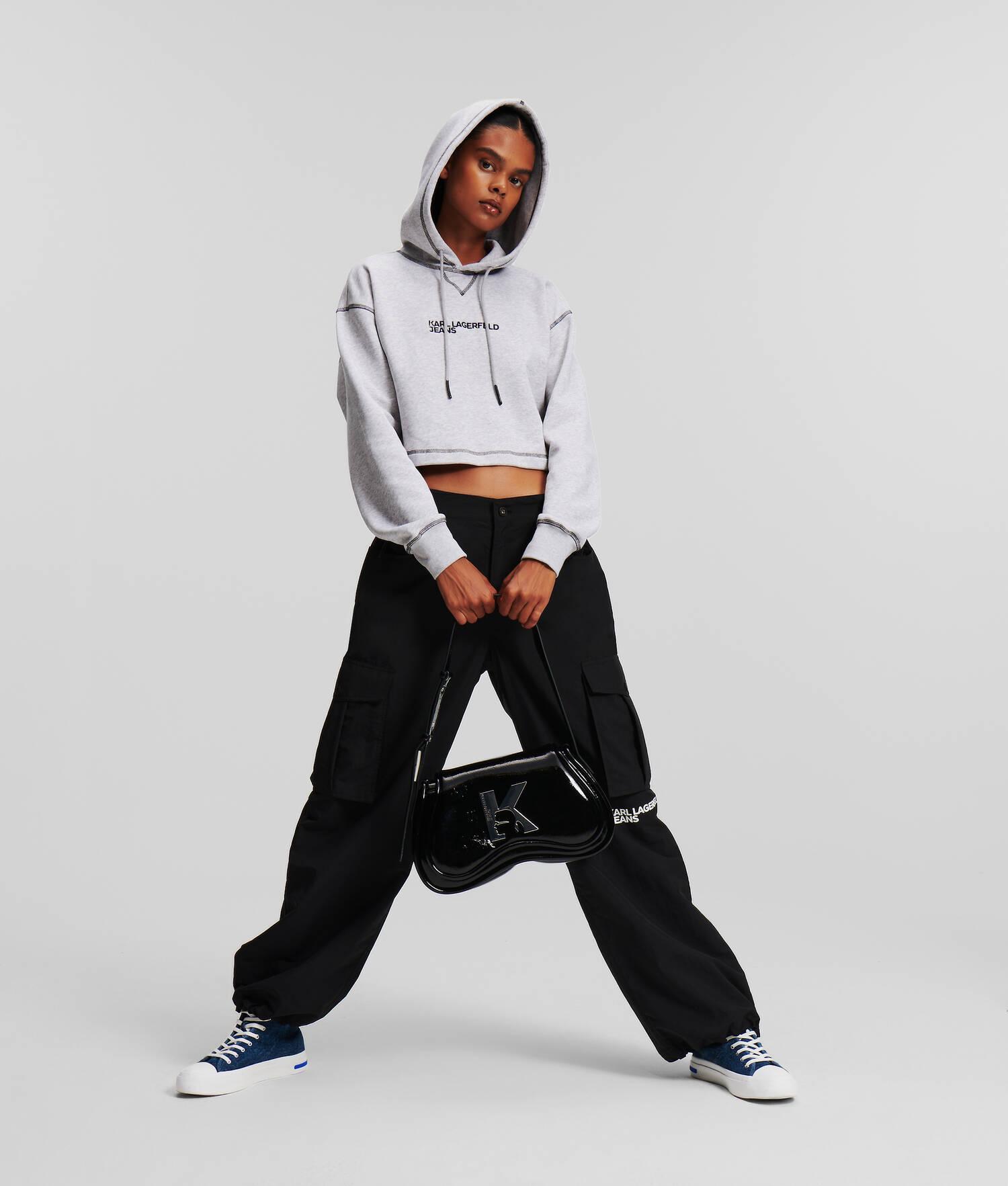 KLJ CONTRAST STITCH CROPPED HOODIE Product Image