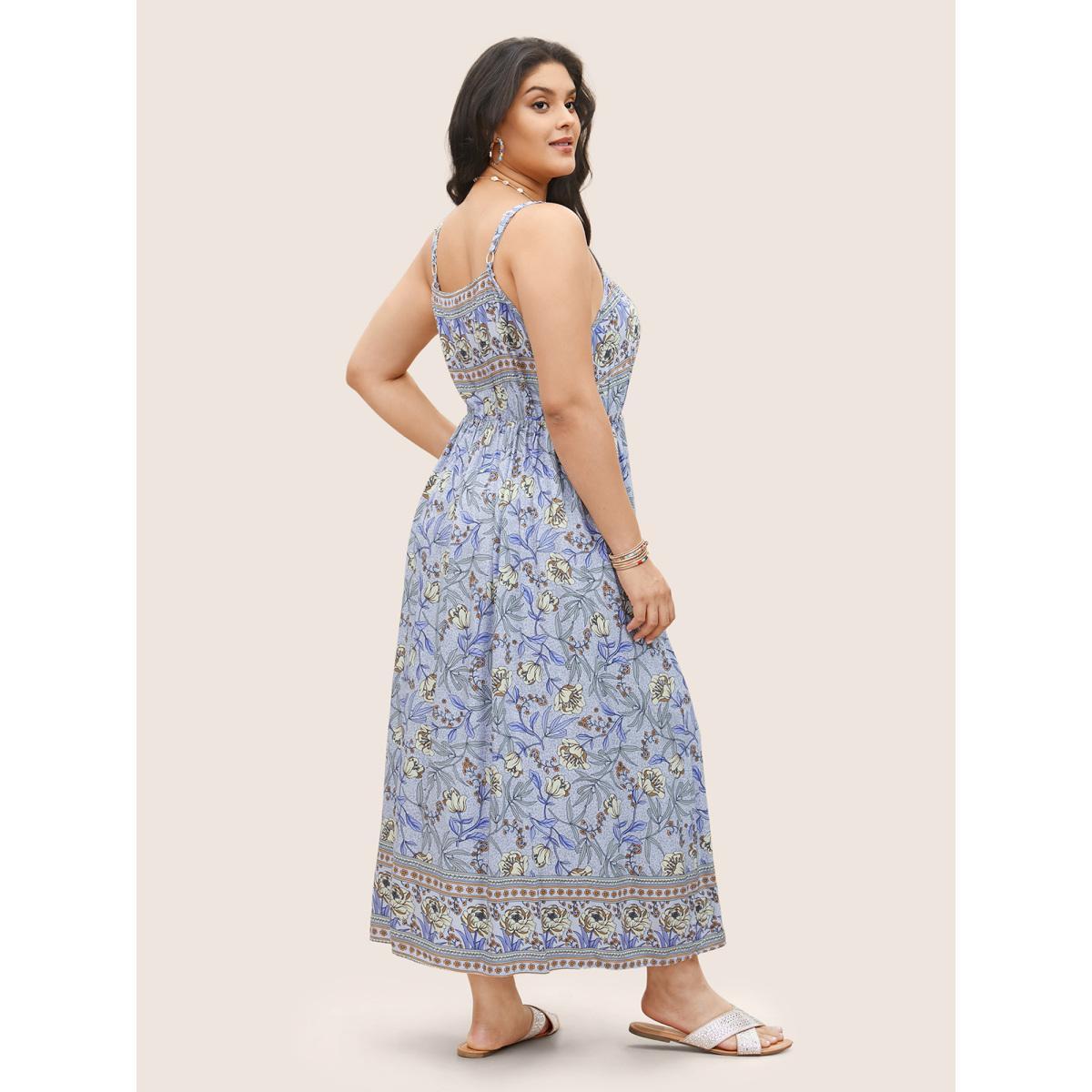 Plus Size Floral Elastic Waist Adjustable Straps Cami Dress Stone Women Resort Non Non Sleeveless Curvy Midi Dress BloomChic 28/5X Product Image