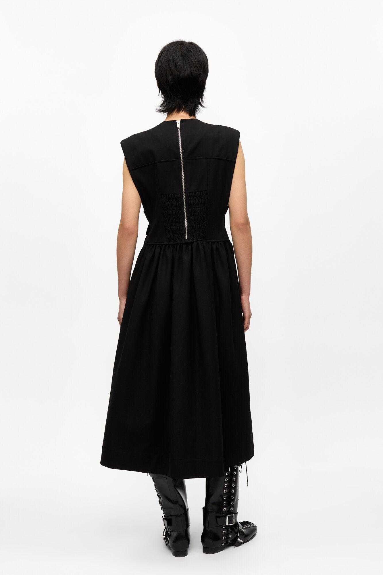Black Heavy Cotton Corset Midi Dress Product Image