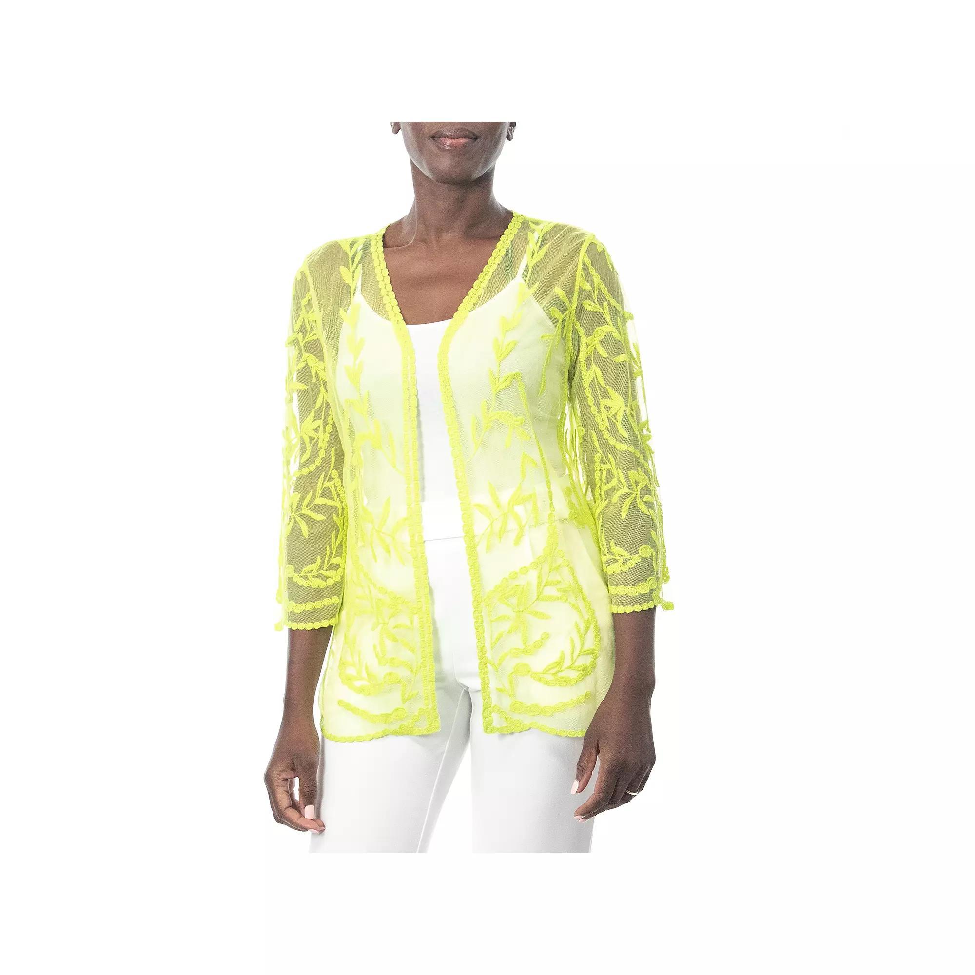 Women's Nina Leonard Floral Embroidered Mesh Long Bolero, Size: Small, Bright Green Product Image