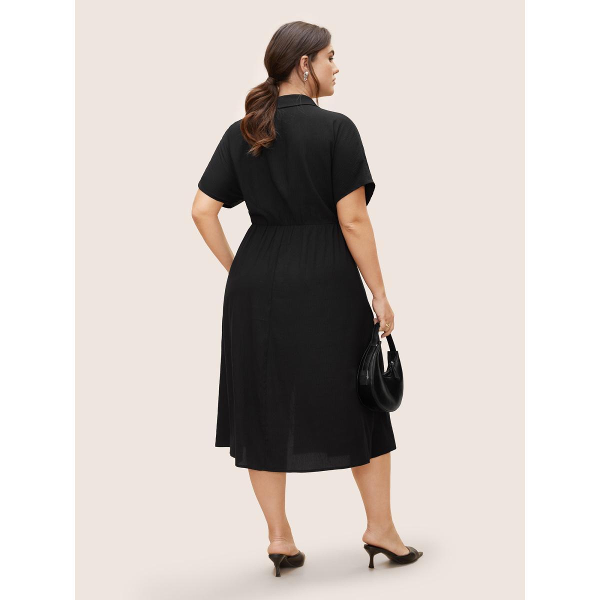 Plus Size Shirt Collar Button Detail Split Front Dress Black Women Workwear Essentials Button Shirt collar Short sleeve Curvy BloomChic 10/M Product Image