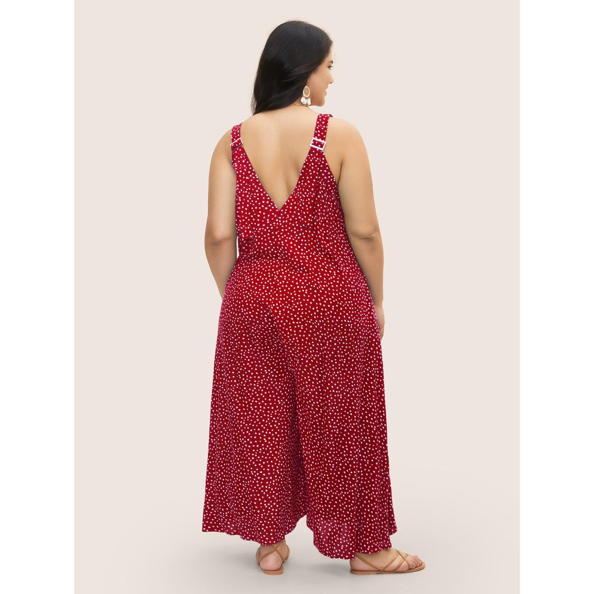Plus Size Rust Polka Dot U Neck Wide Leg Jumpsuit Women Resort Sleeveless U-neck Vacation Loose Jumpsuits BloomChic 22-24/3X Product Image