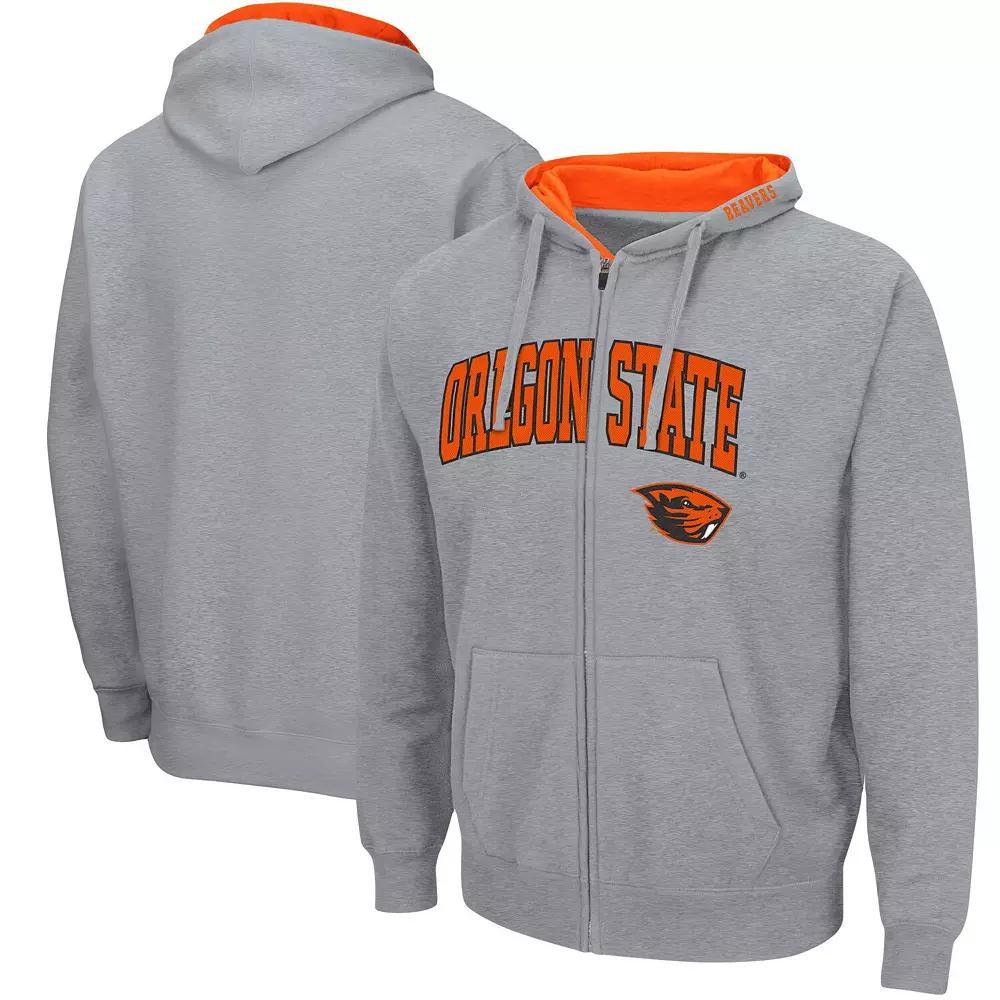 Men's Colosseum Heathered Gray Oregon State Beavers Arch & Logo 3.0 Full-Zip Hoodie, Size: 2XL, Grey Product Image