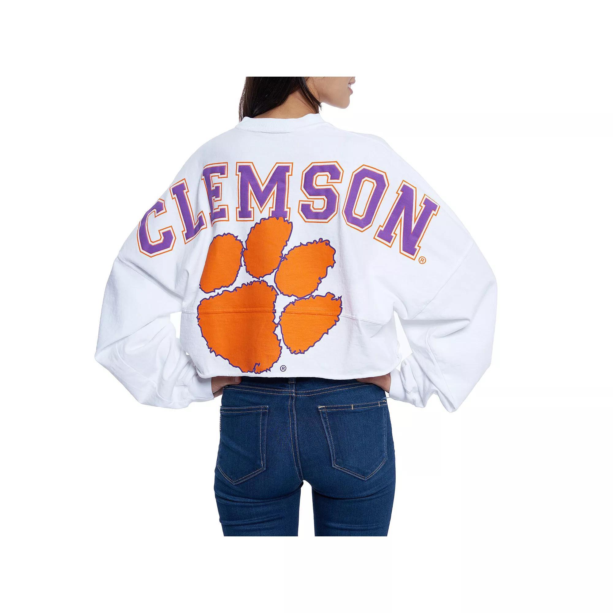 Women's White Clemson Tigers Raw Hem Cropped Spirit Jersey Long Sleeve T-Shirt, Size: 2XL Product Image