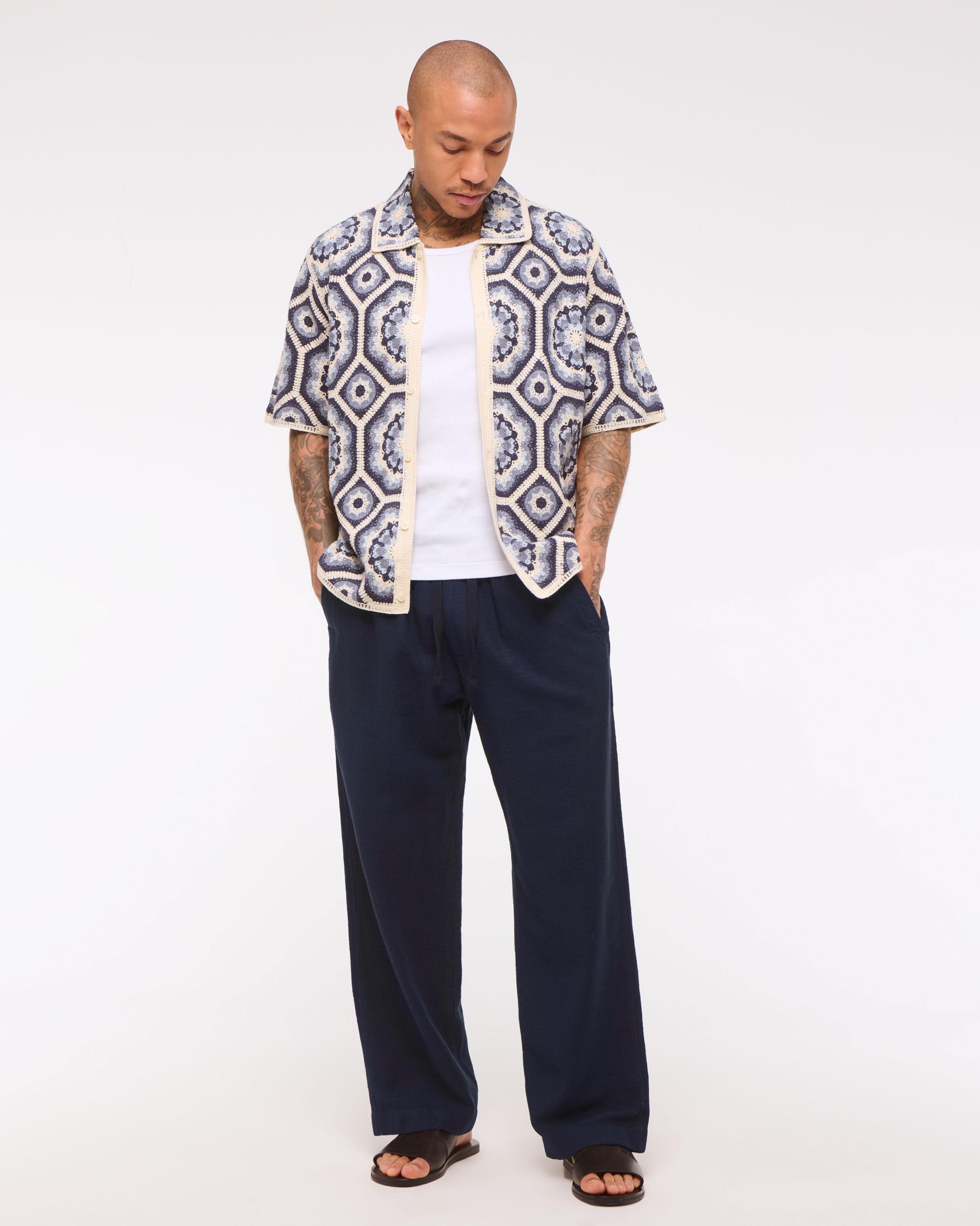 Baggy Cotton Textured Pull-On Pant Product Image
