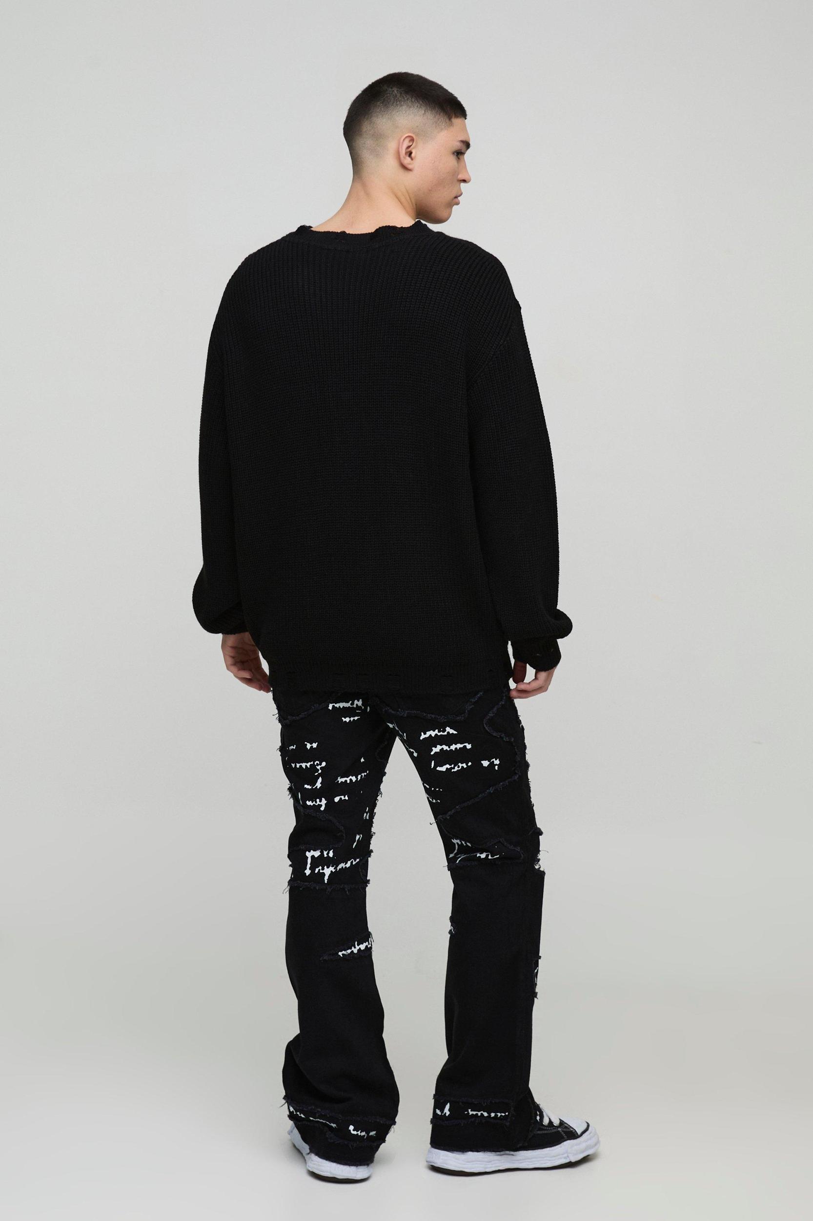 Slim Flared Printed Patchwork Jeans | boohooMAN USA Product Image