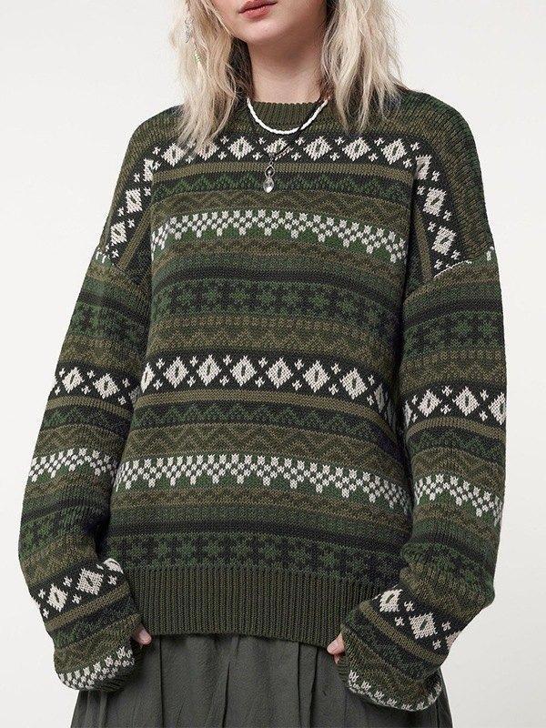 Long Sleeve Vintage Jacquard Sweater Product Image
