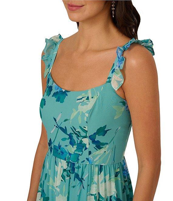 Adrianna Papell Floral Chiffon Square Neck Ruffle A-Line Maxi Dress Product Image
