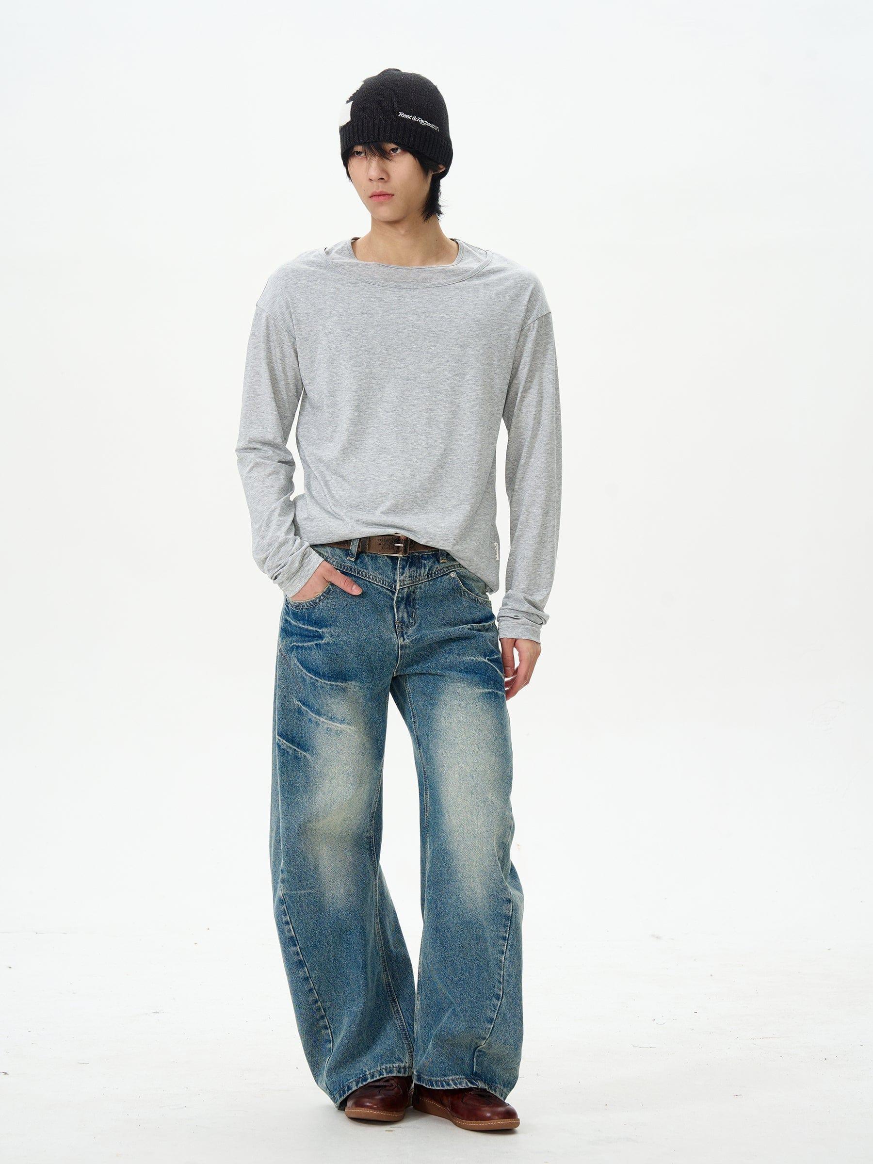 RT No. 12577 WASHED BLUE STRAIGHT DENIM JEANS Product Image