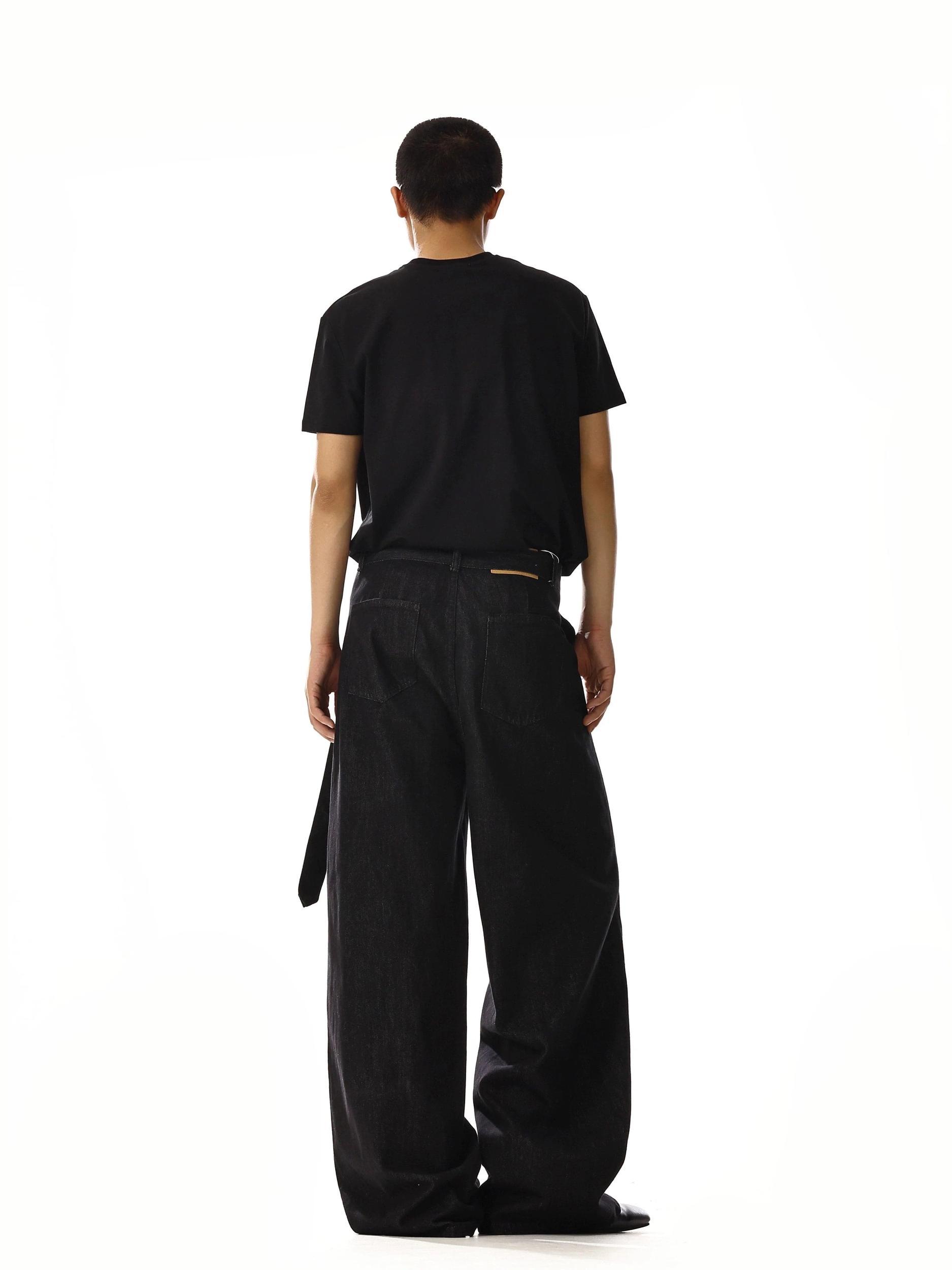 RT No. 18215 BLACK STRAIGHT BELT DENIM JEANS Product Image