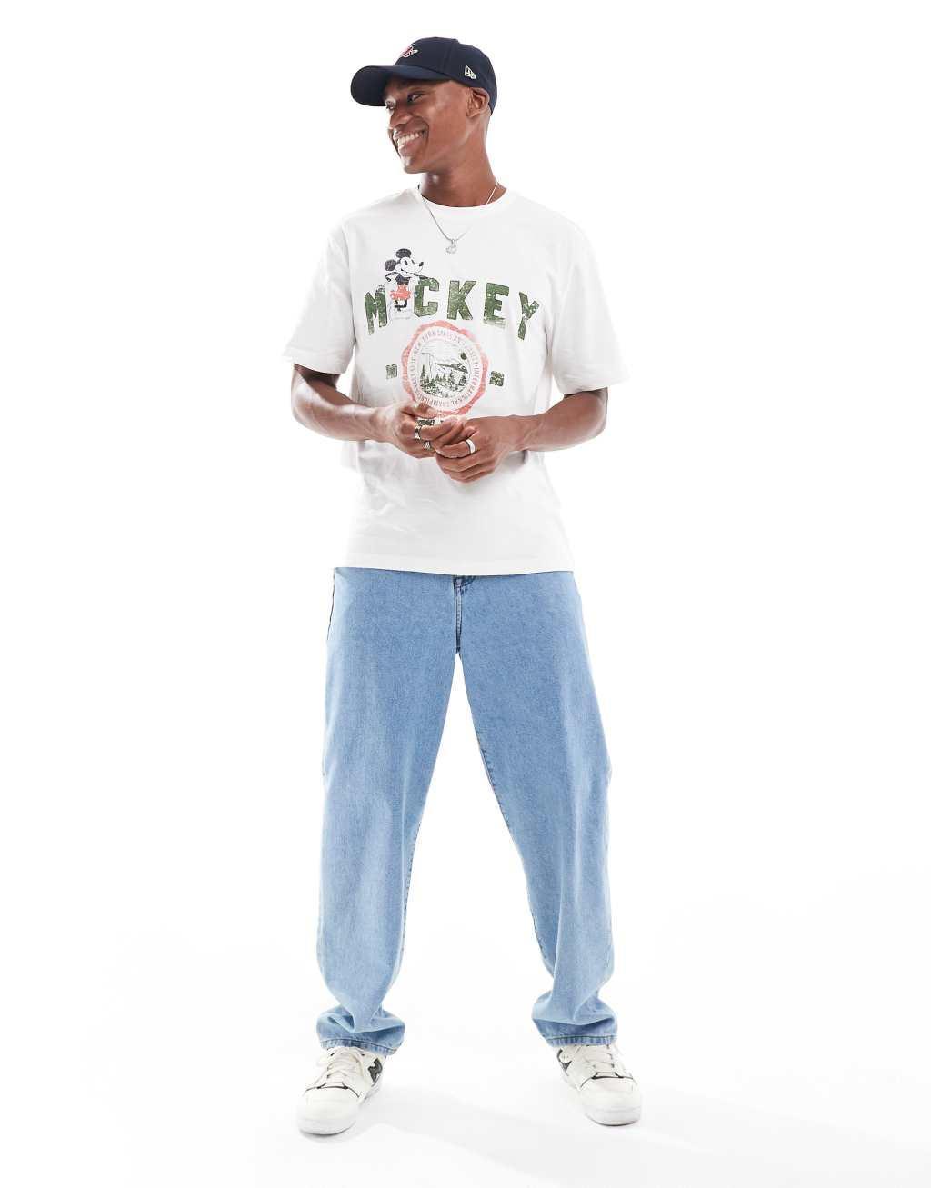 ONLY & SONS relaxed fit t-shirt with Mickey Mouse vintage print in white Product Image