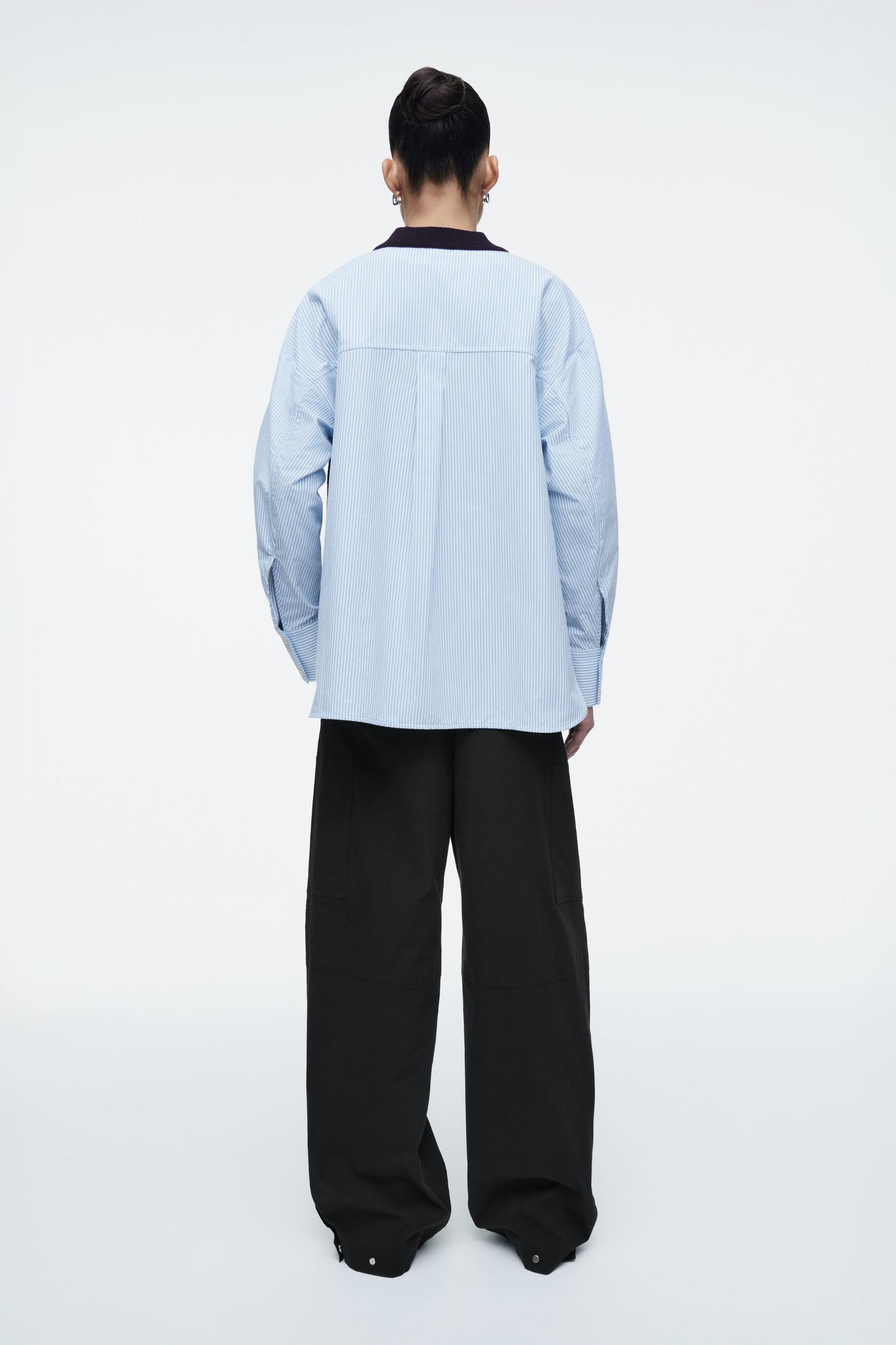 DECONSTRUCTED POPLIN-PANELED WOOL SWEATER Product Image