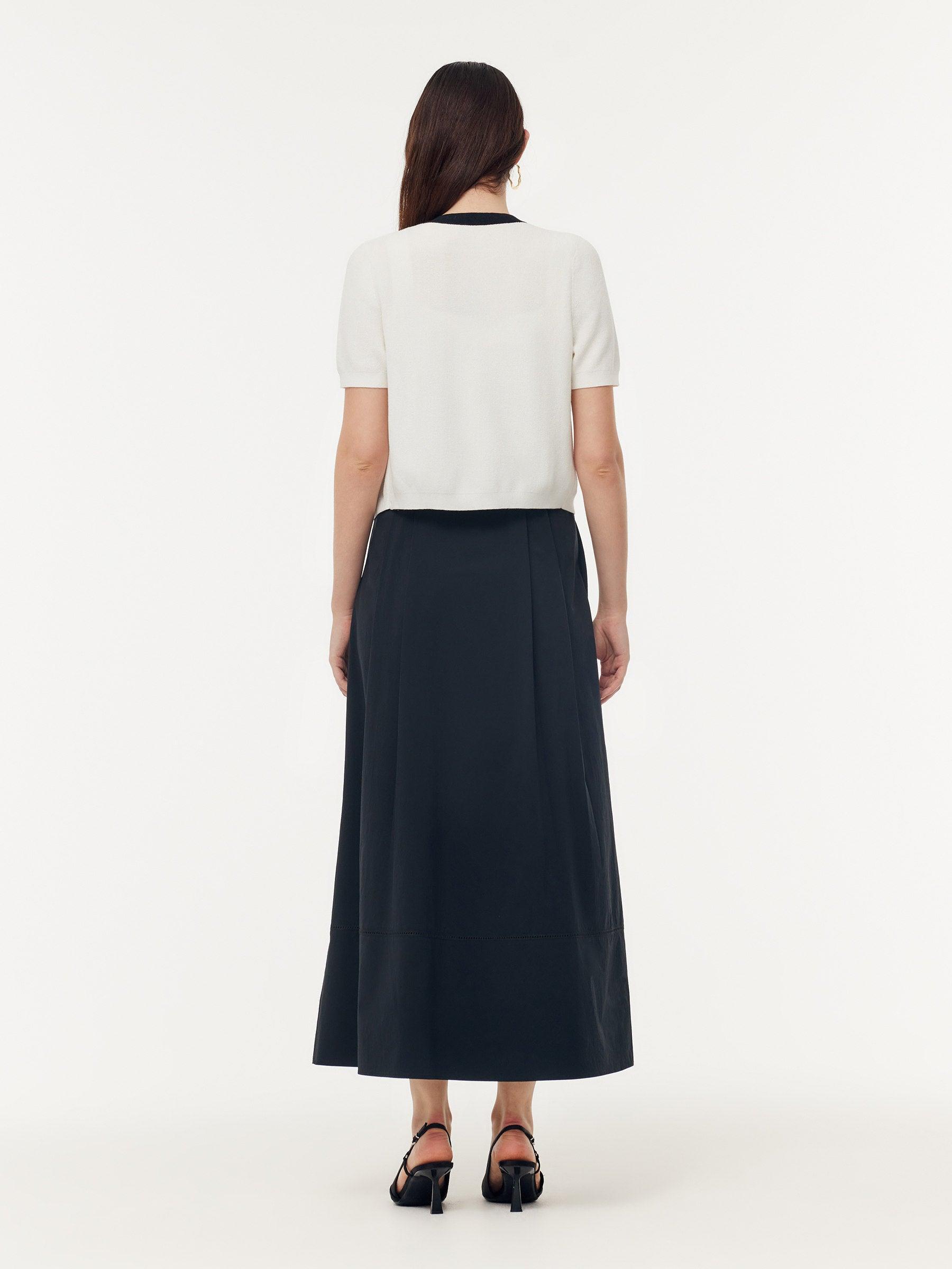 A Line Elastic Waist Pleat Women Maxi Skirt Product Image