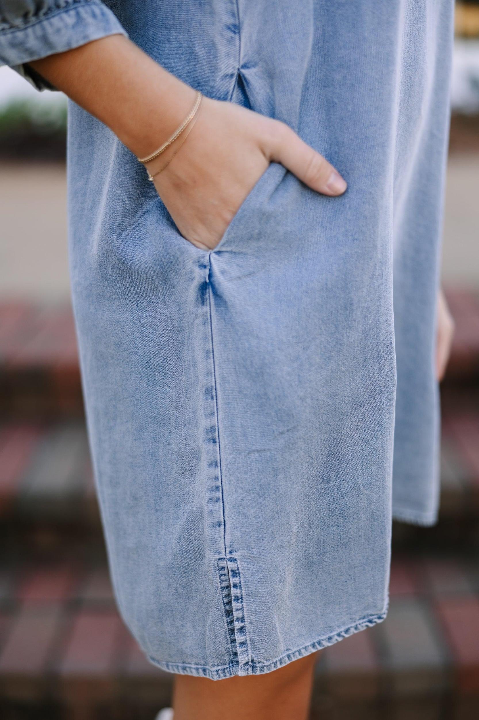 Be Your Own Person Denim Blue Shift Dress Female Product Image