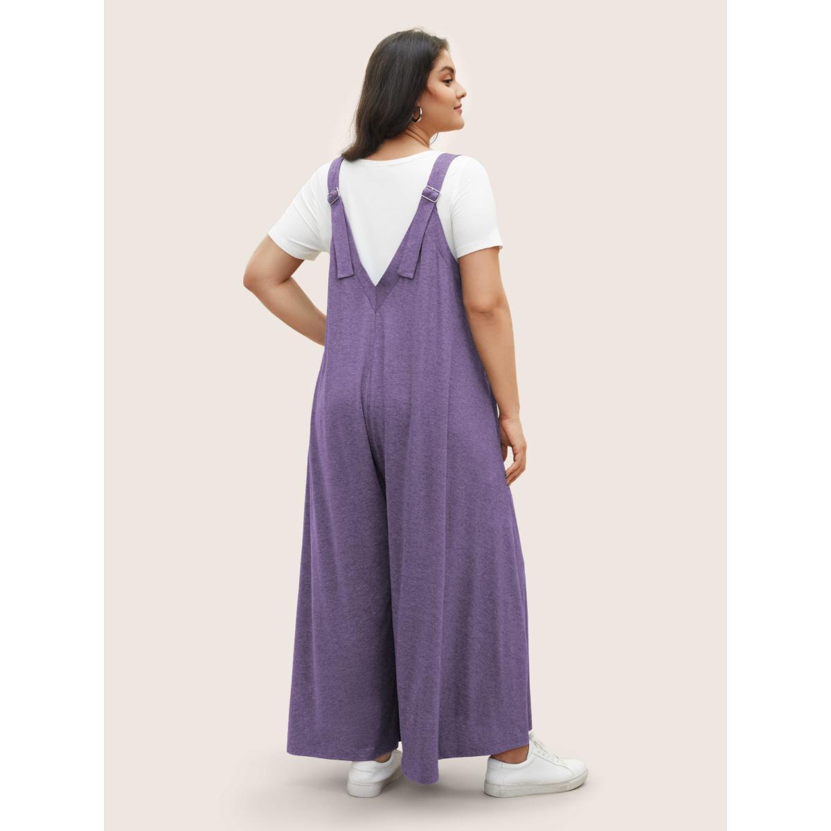 Plus Size Mauve Supersoft Essentials Solid Pocket Adjustable Straps Jumpsuit Women Casual Sleeveless Non Everyday Loose Jumpsuits BloomChic 14-16/1X Product Image