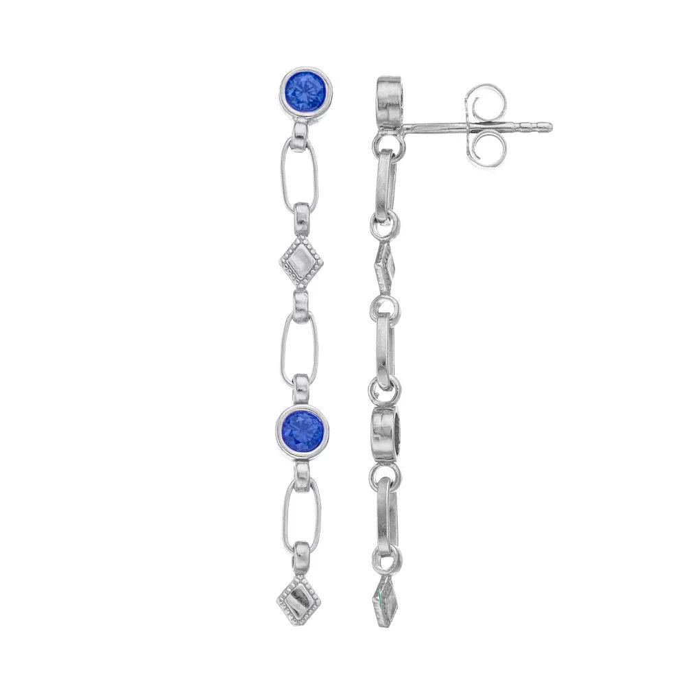 Kristen Kesho Sterling Silver Lab-Created Sapphire Rhombus Link Drop Earrings, Women's, Gold Tone Product Image