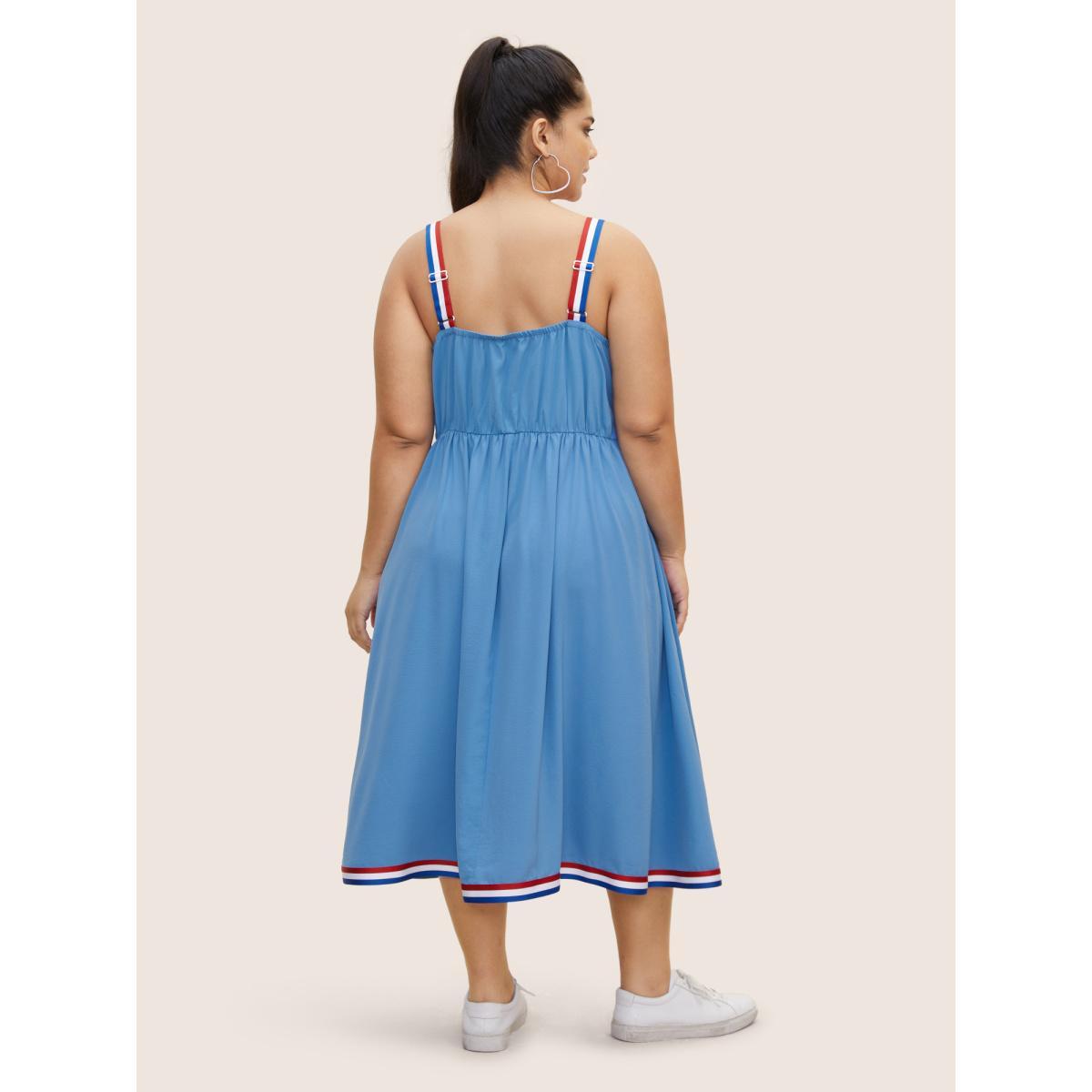 Plus Size Contrast Webbing Button Detail Midi Dress Skyblue Women Casual Gathered Non Sleeveless Curvy BloomChic 18-20/2X Product Image