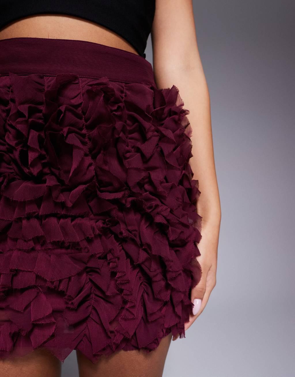 ASOS DESIGN textured mini skirt in burgundy Product Image